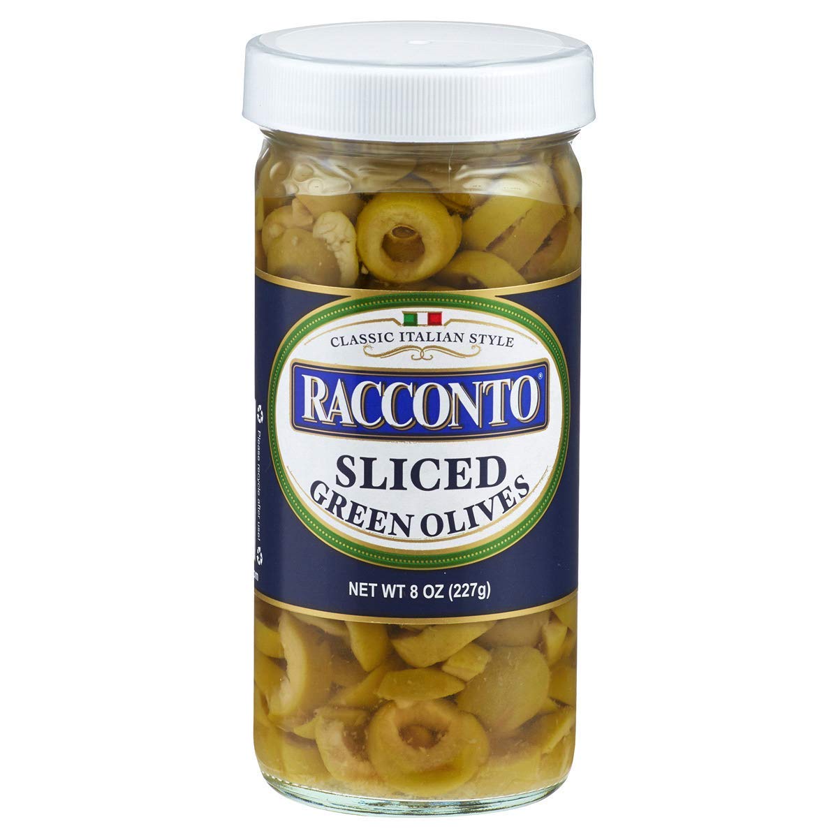 Racconto Sliced Green Olives 8 oz | Premium Mediterranean Olives for Salads, Pizzas & Charcuterie Boards | Imported Italian Flavor