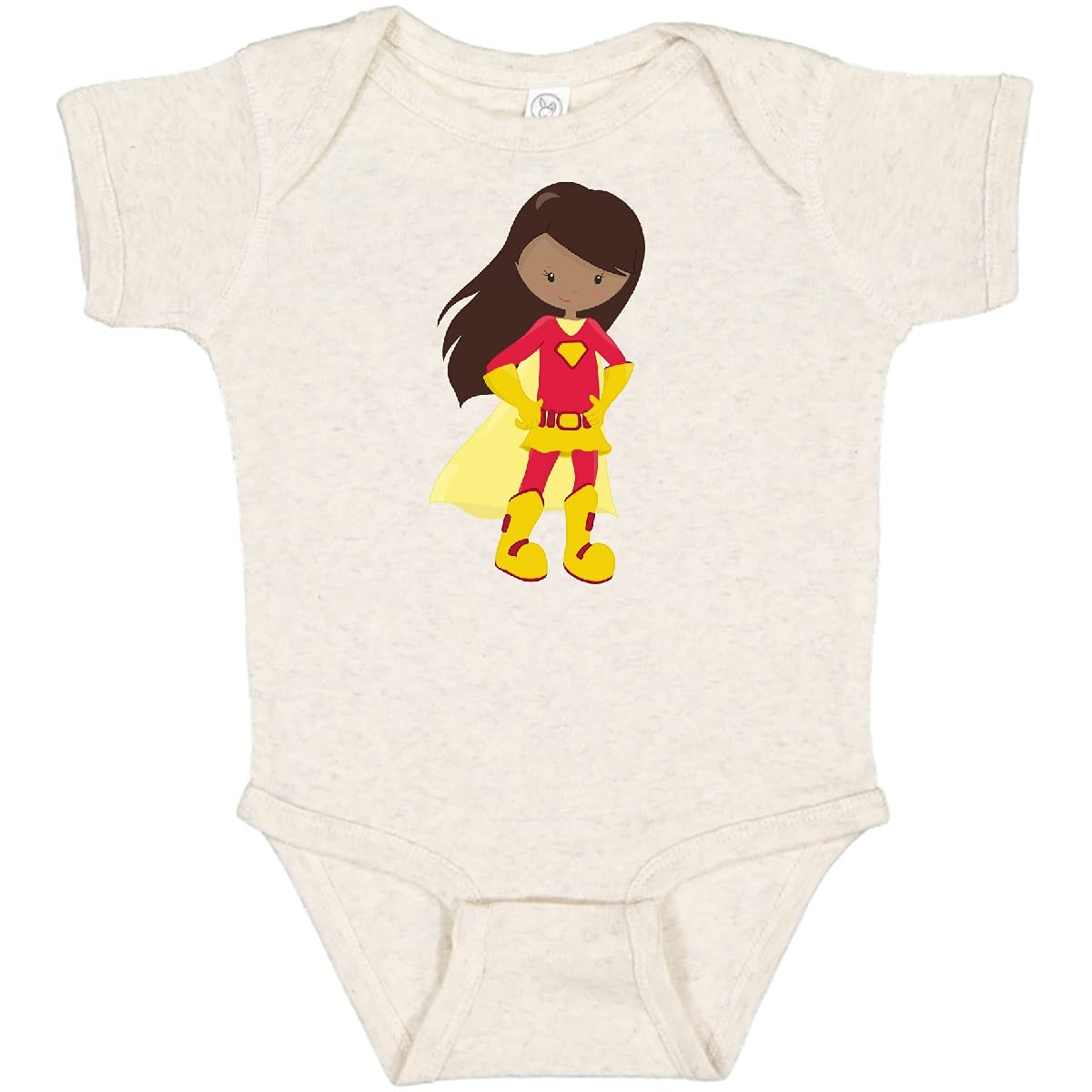 Inktastic African American Superhero Girl in Red Costume Baby Bodysuit - Cute Infant Outfit for Playdates, Parties & Superhero-Themed Events