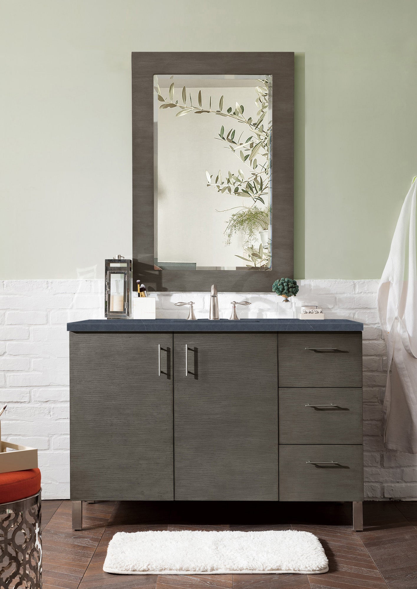 Metropolitan 48 Inch Single Bathroom Vanity with Sink - Silver Oak Finish & 3CM Charcoal Soapstone Quartz Countertop | Modern Bathroom Decor for Small Spaces & Master Bathrooms