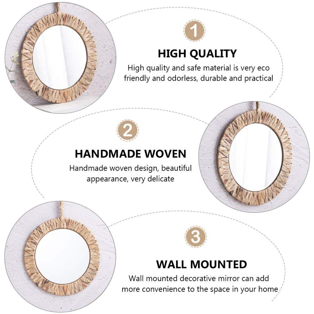 Hemoton Rattan Hanging Mirror - Handwoven Woven Wall Mirror for Dressing, Makeup & Home Decor - Boho Chic Bathroom, Bedroom & Vanity Mirror for Photography & Wall Art