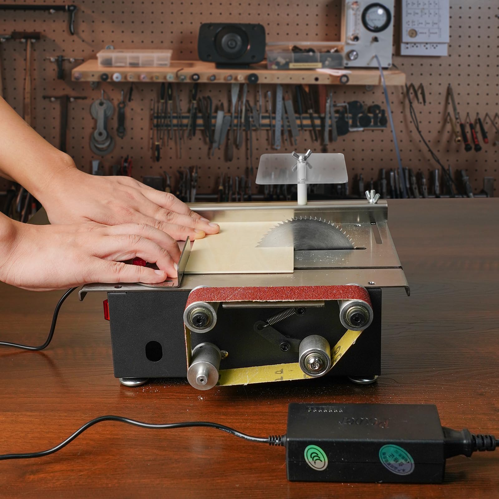 Twotrees Mini Table Saw & Belt Sander Combo - 300W Dual Motor with 10 Sanding Belts (1.2x16.5in) for Metal, Wood, Aluminum Cutting & Polishing | Perfect for DIY Projects, Woodworking & Metal Crafting