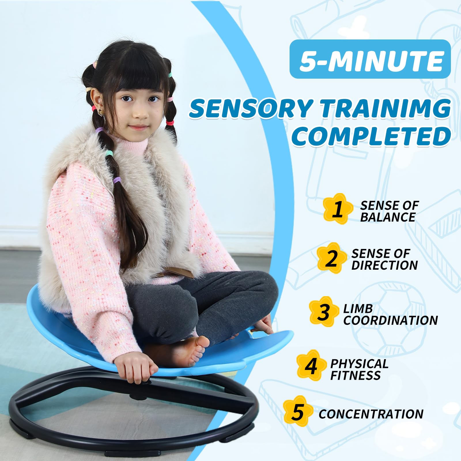 Sensory Spinning Chair for Kids - Autism Swivel Chair for Body Coordination Training, Non-Slip Metal Base Indoor/Outdoor Sit and Spin Toy (Penguin Blue) - Perfect for Sensory Rooms, Classrooms & Play Therapy