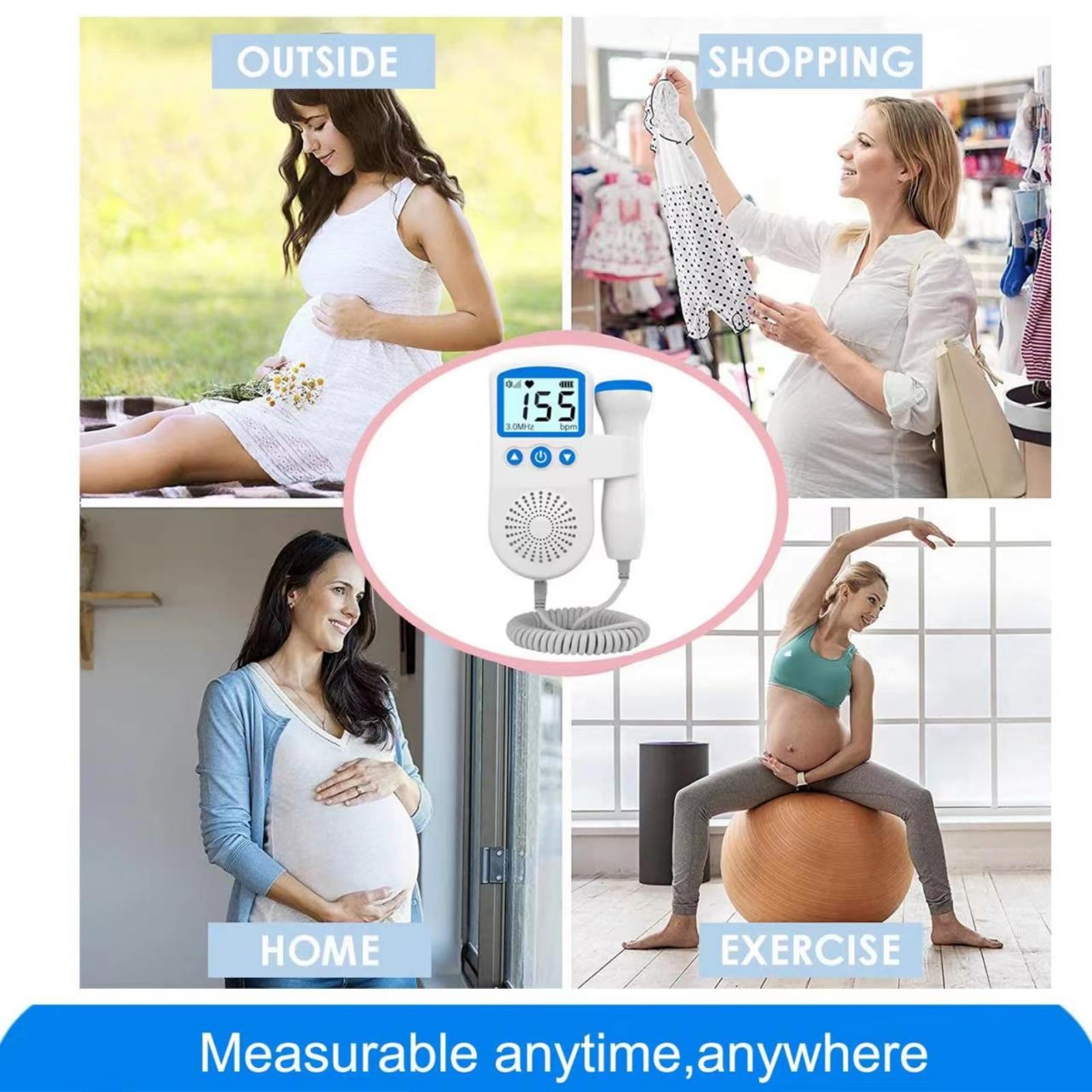 Portable Fetal Doppler Monitor for Home Use - Handheld Baby Heartbeat Detector, Easy to Use Pregnancy Accessory for Expecting Mothers (Perfect for Bonding & Tracking Baby's Health)
