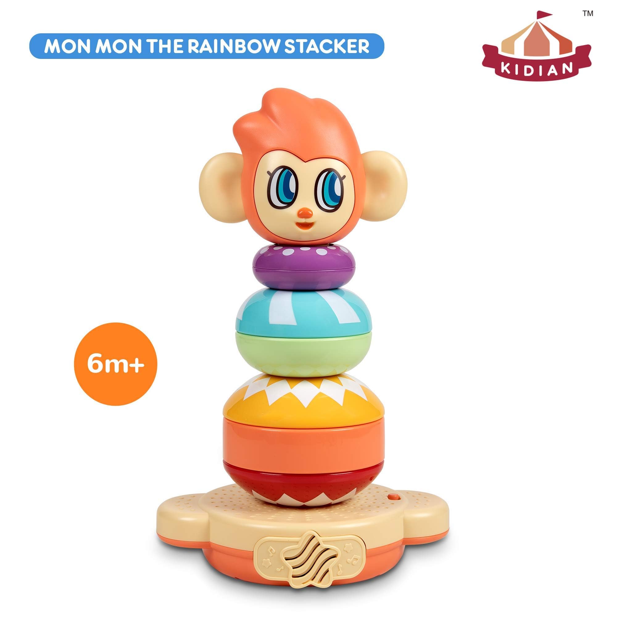 Flybar Kidian Stacking Toys - Mon Mon The Rainbow Stacker | Educational Baby & Toddler Stacking Toy (1-3 Years) | Musical Developmental Toy for Kids | Perfect for Playtime, Learning Colors & Motor Skills Development