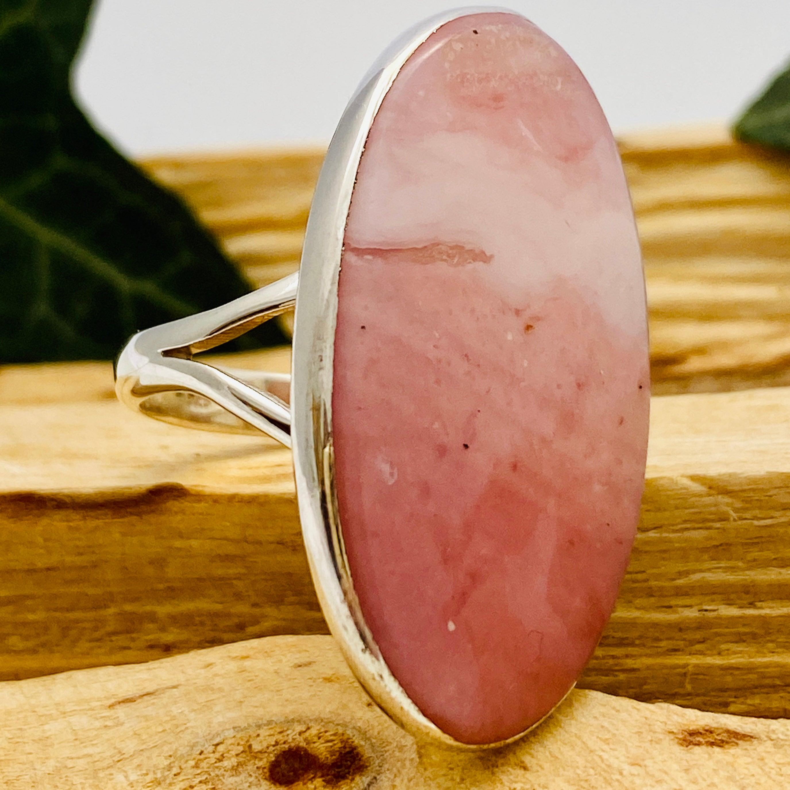 Pink Opal Oval Cabochon Ring with Split Band - Size 11 - KRGJ1597 | Elegant Jewelry for Women, Perfect for Weddings, Parties & Everyday Wear