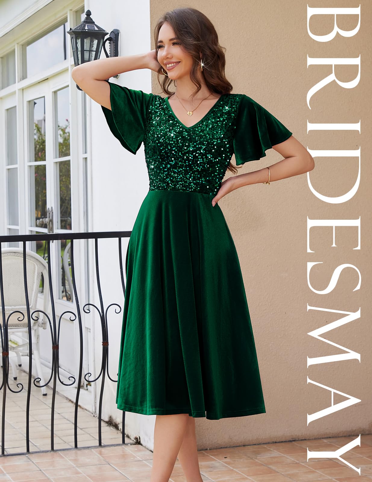 Elegant Velvet Sequin Cocktail Dress with Sleeves for Women - 2024 Fall Winter Wedding Guest & Party Formal Wear | Perfect for Bridesmaids, Holiday Events & Special Occasions