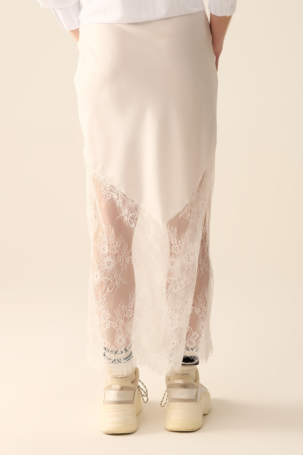 White Satin Skirt with Lace Trim - Elegant & Feminine for Weddings, Parties & Special Occasions
