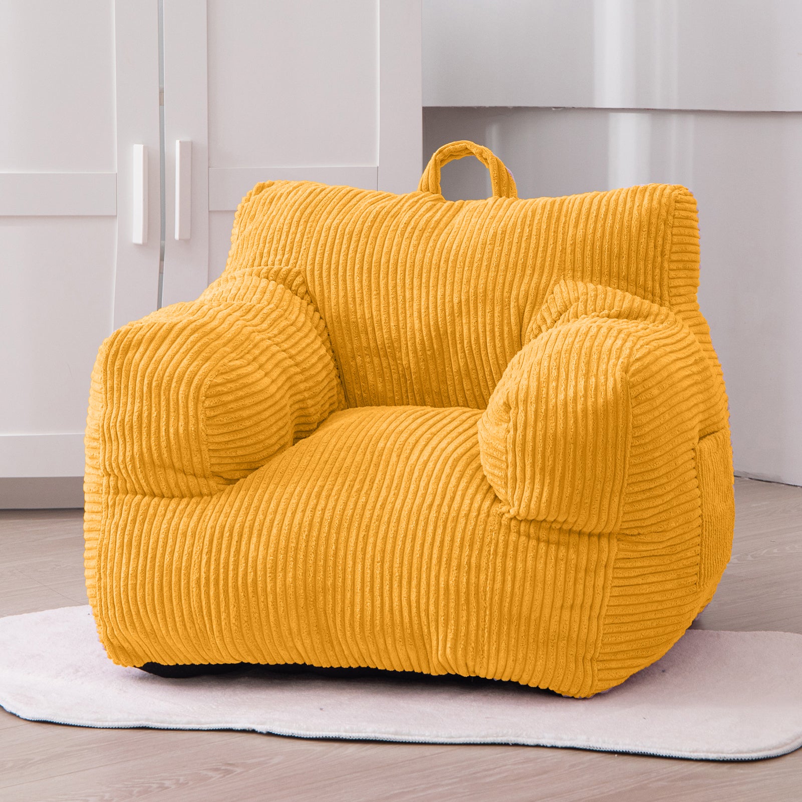 MAXYOYO Kids Bean Bag Chair - Soft Corduroy Bean Bag Couch with Armrests for Children's Room, Playroom & Nursery (Yellow) | Perfect for Reading, Gaming & Relaxing