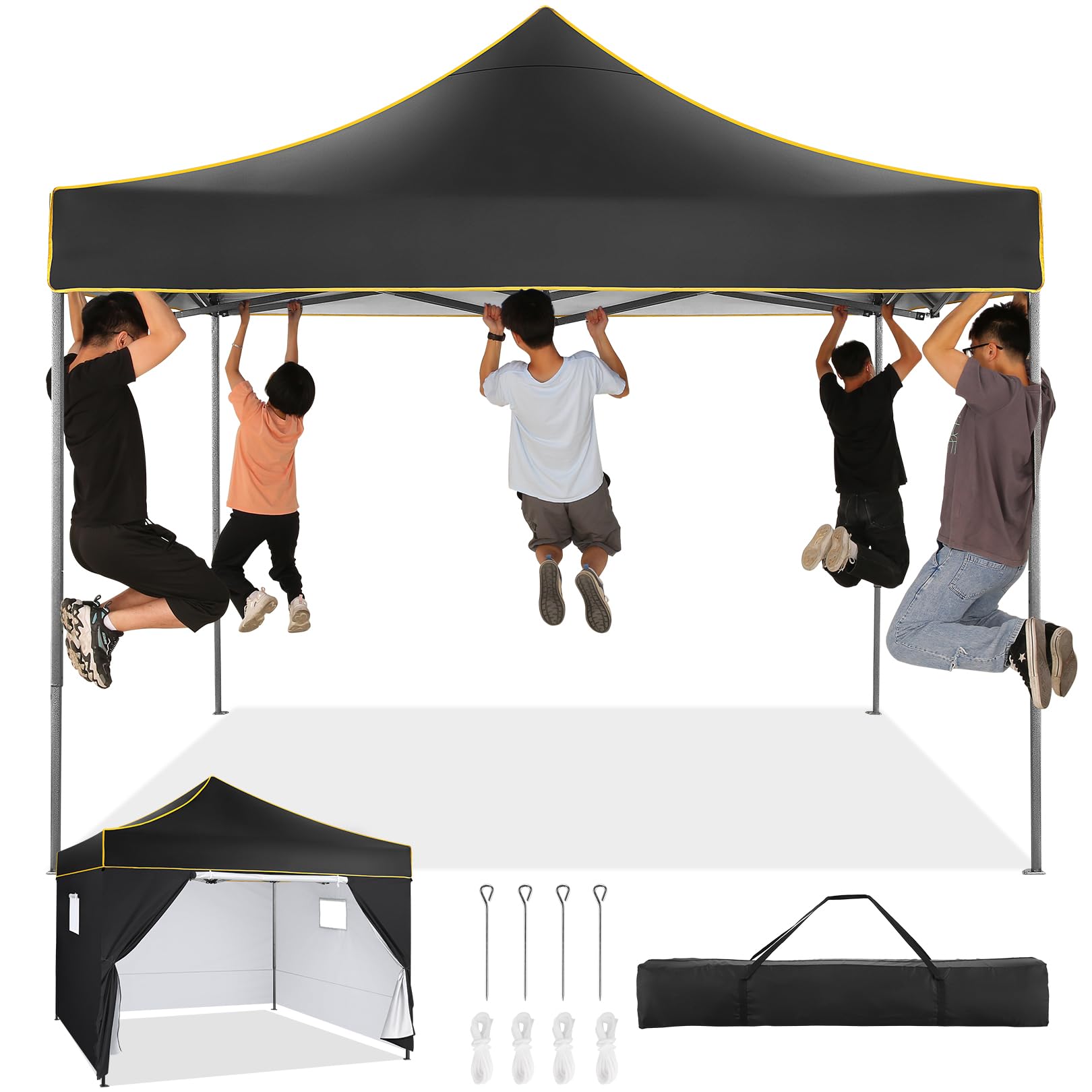 COBIZI 10x10 Heavy Duty Commercial Pop Up Canopy Tent with 4 Waterproof Sidewalls - UV 50+ Protection, Instant Setup for Outdoor Events, Parties, Camping & Backyard Use - Portable Vendor Shelter (Black)