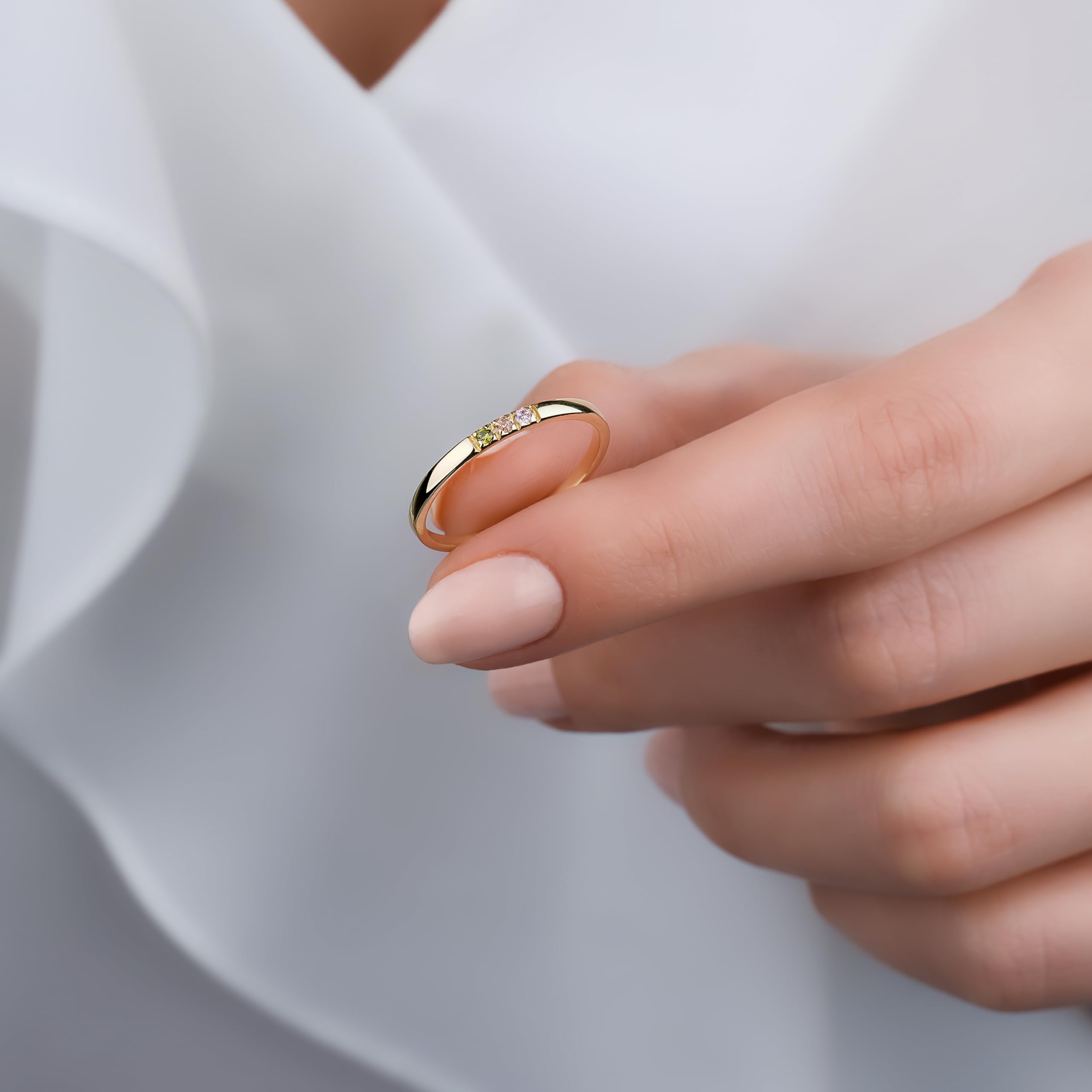 Dainty Multi-Stone Birthstone Ring - 1-10 Custom Birthstones, Minimalist Handmade Family Ring in 14K Gold & 925 Silver - Personalized Gift for Mother's Day, Anniversary & Special Occasions