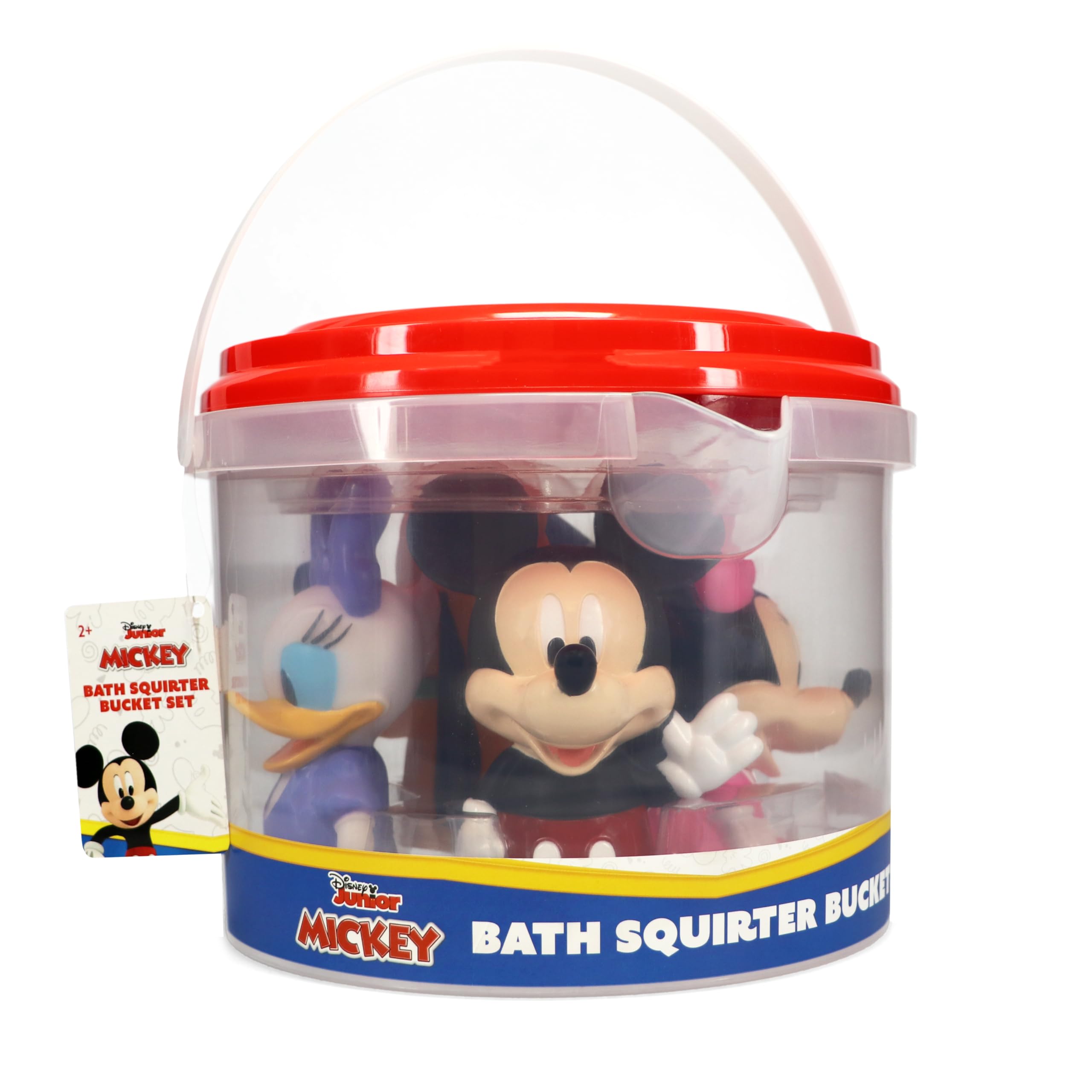 Mickey & Friends 6-Piece Bath Squirter Toy Set for Babies & Toddlers - Includes Organizer Bucket with Drainage Holes for Easy Storage | Fun Bath Time Water Toys for Kids Playtime