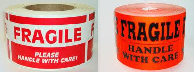 Red and White Fragile Stickers - Handle with Care Labels for Shipping Packages, Moving Boxes & Delicate Items