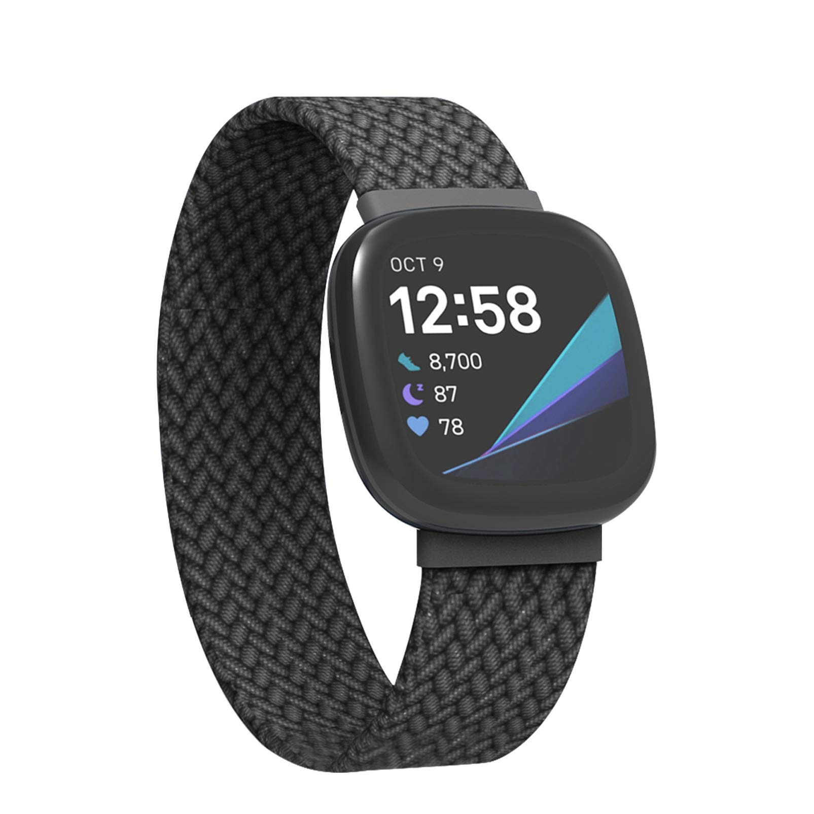 UKCOCO Braided Stretch Loop Watch Band Compatible with Fitbit Versa 3 & Sense - Soft Woven Replacement Strap for Women & Men - Perfect for Workouts, Running & Everyday Wear
