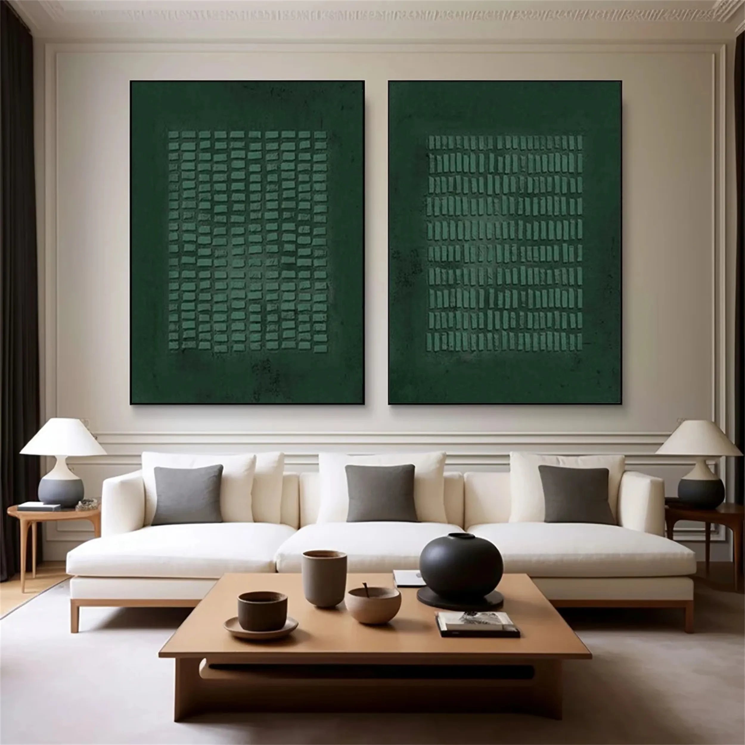 Abstract Blue & Green Wall Art Set of 2 - Modern Canvas Paintings for Living Room, Bedroom & Office Decor - BG070