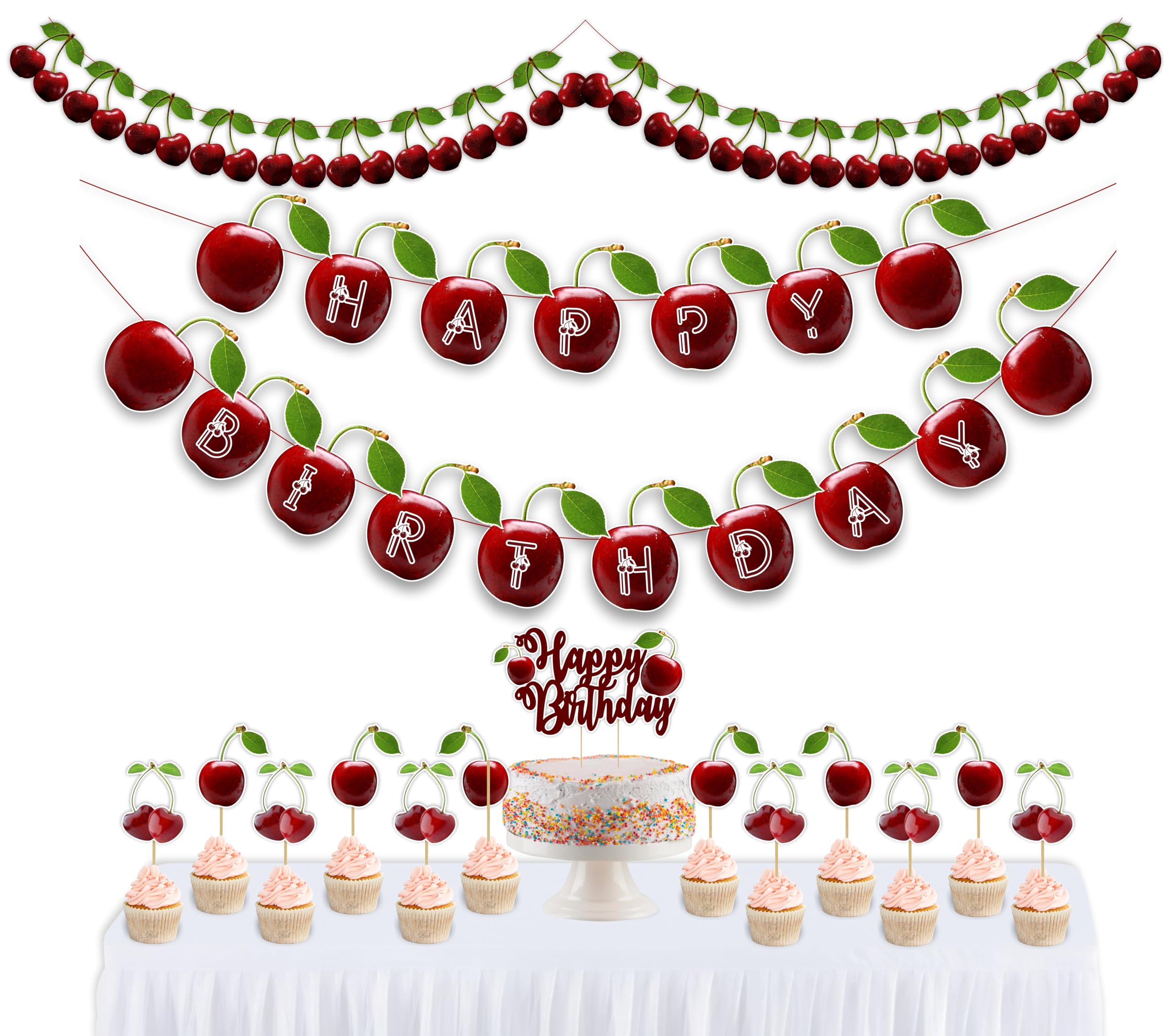Seyal® Cherry Theme Birthday Party Decorations - Complete Set for Kids Birthday, Baby Shower, Bridal Shower & Special Events Decor