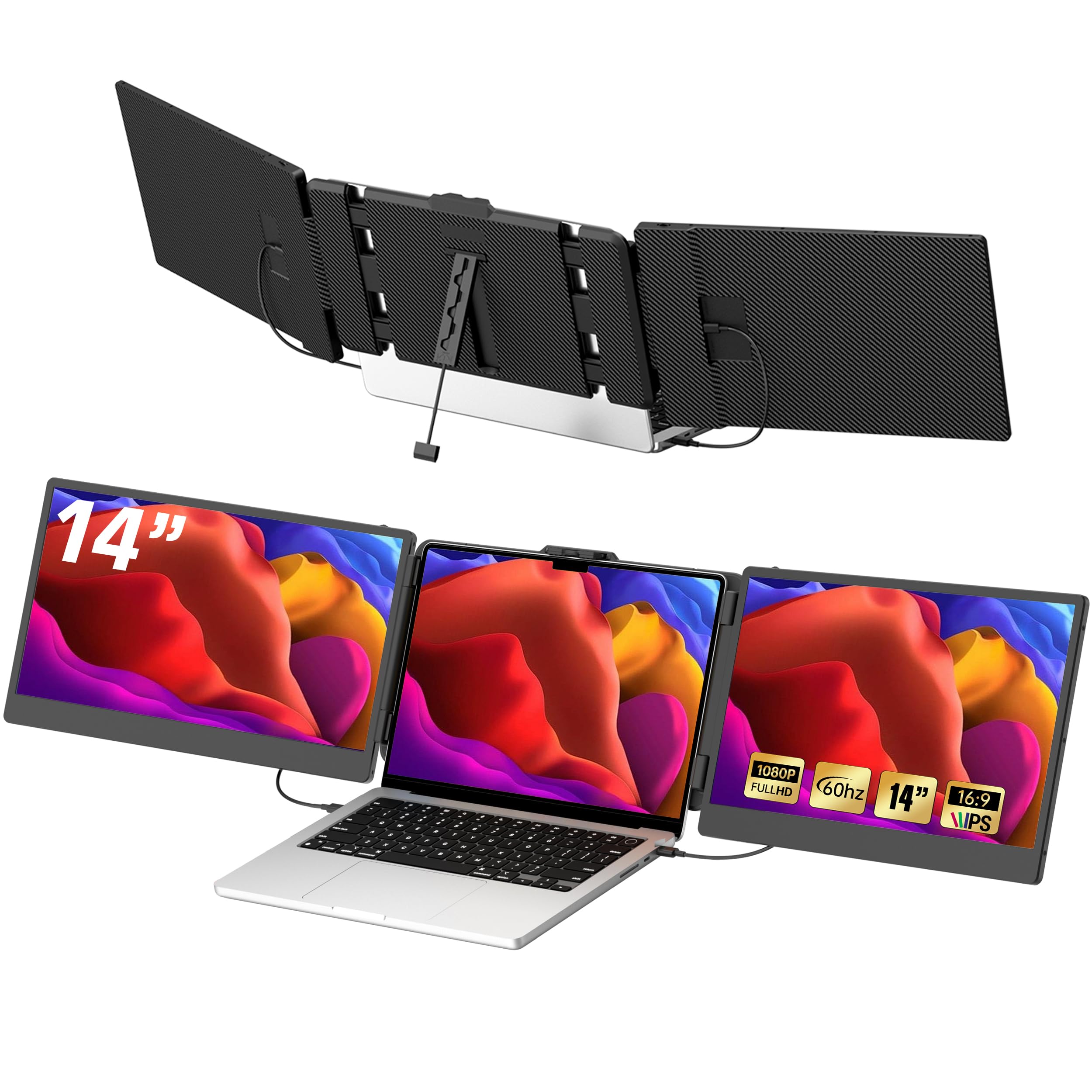 Portable Triple Monitor Extender for Laptop - 1080P FHD HDMI/USB-A/Type-C Dual Screen Display for Windows/Mac (13