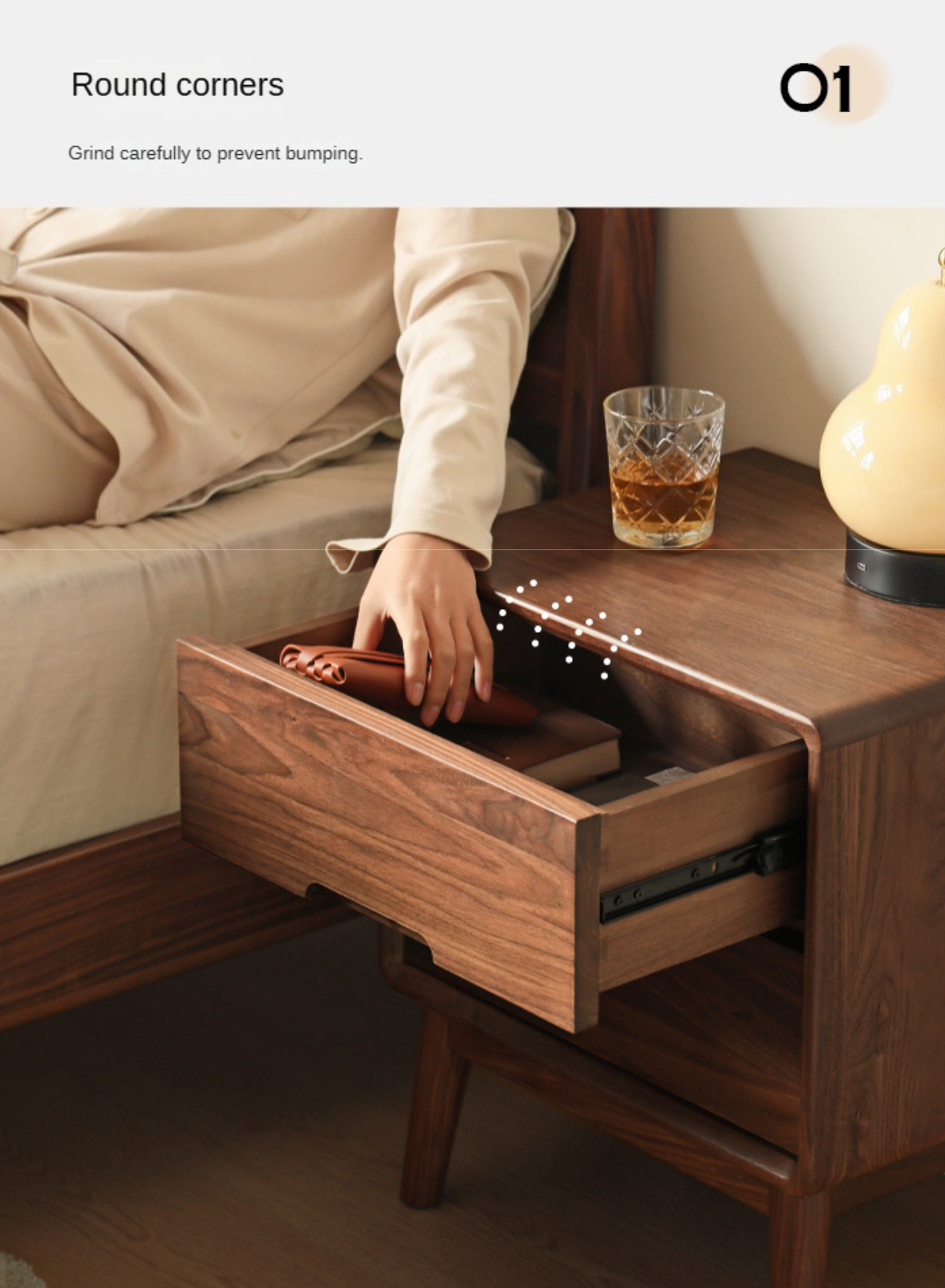 Premium Black Walnut Solid Wood Nightstand with Storage - Modern Bedside Table for Bedroom, Living Room & Guest Room - Durable & Stylish Furniture for Home Decor