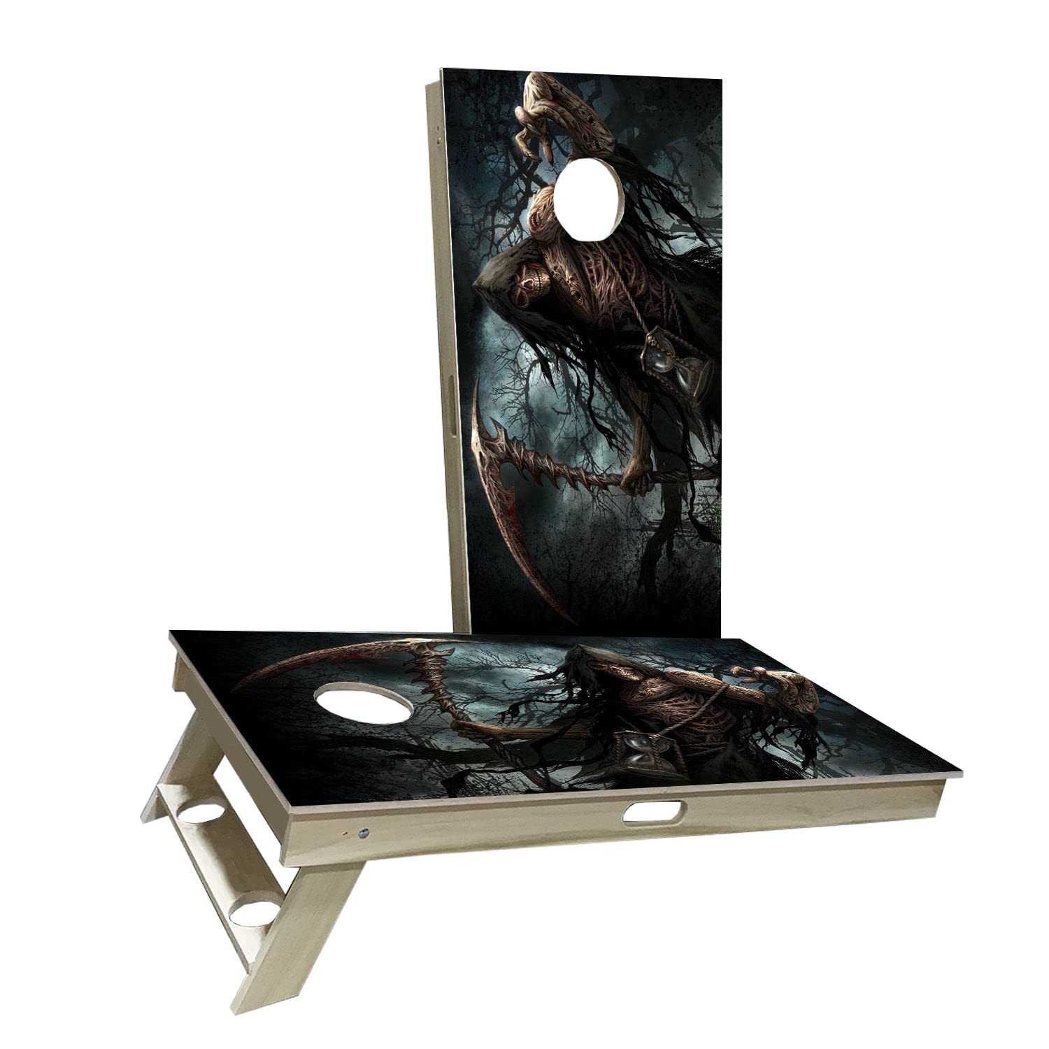Grim Reaper Cornhole Game Set - 2 Boards & 8 Bags - Custom Size & Accessories - Perfect for Halloween Parties, Tailgating & Backyard Fun