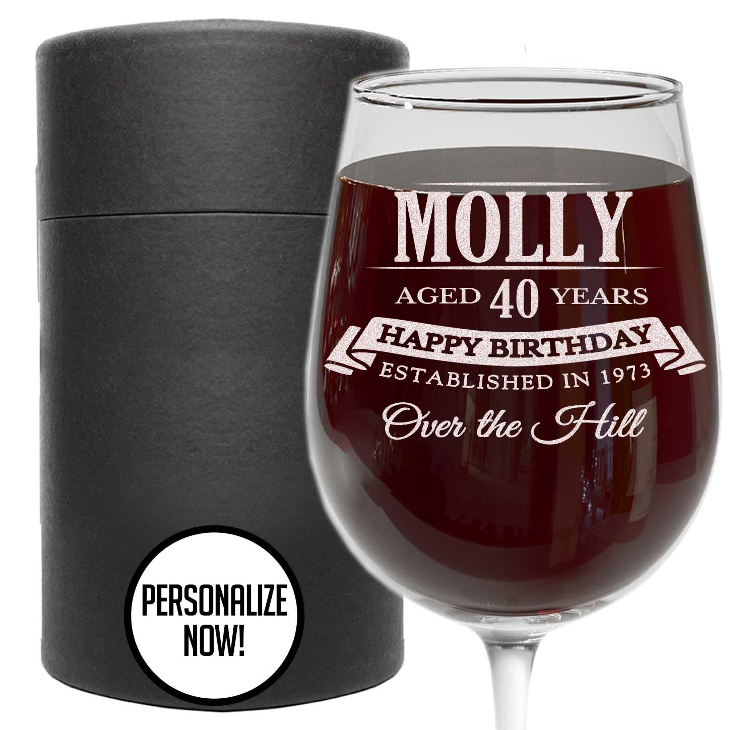 Personalized Engraved 16oz Stemmed Wine Glass - Custom Birthday Gift for Women, Mom, Sister - 40th Birthday Present Idea - Unique Etched Wine Cup for Special Occasions - Perfect for Anniversaries, Bridal Showers & Romantic Dinners - Regalos de Cumpleaños - Chloe Collection