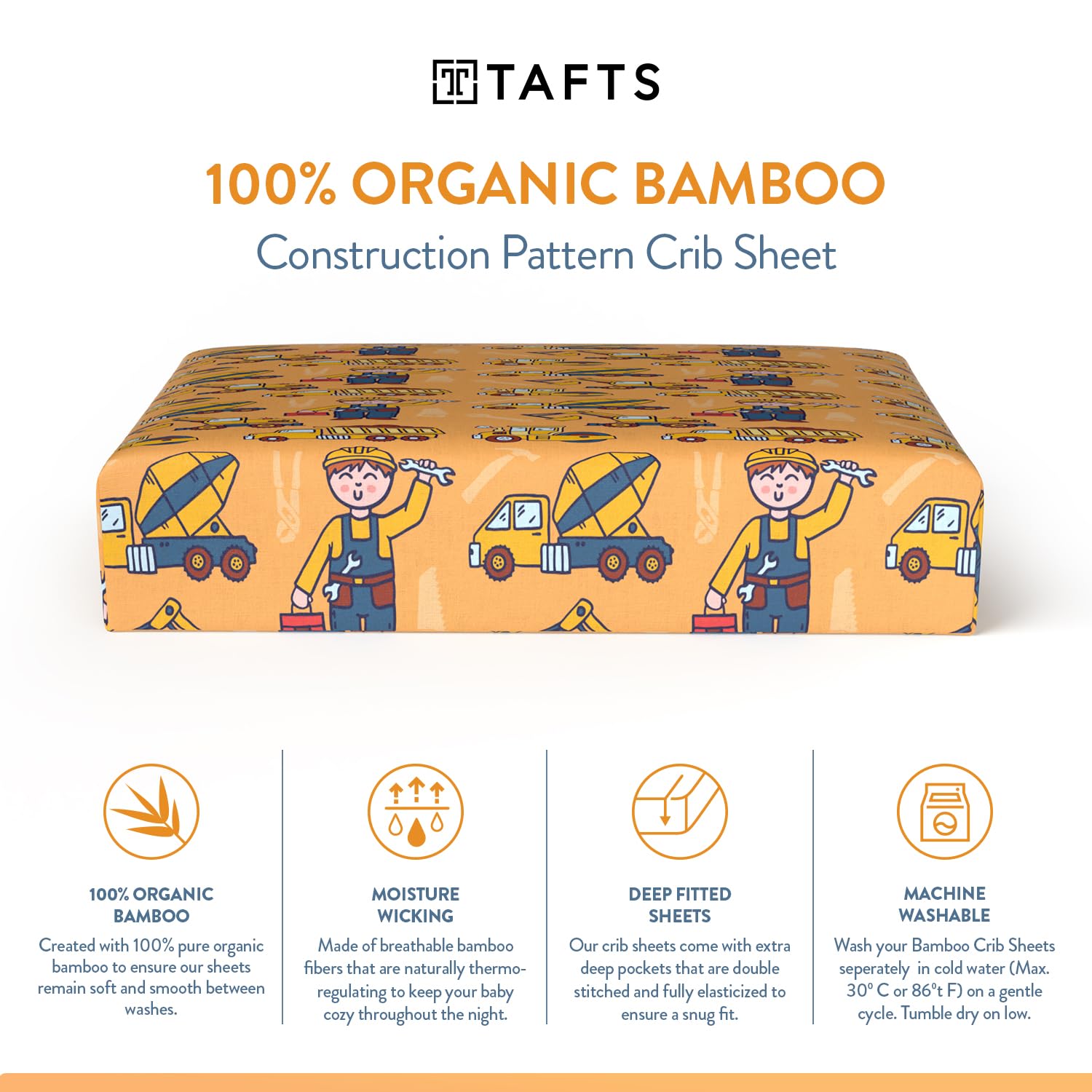 TAFTS Organic Bamboo Viscose Fitted Crib Sheets - 2 Pack, 28