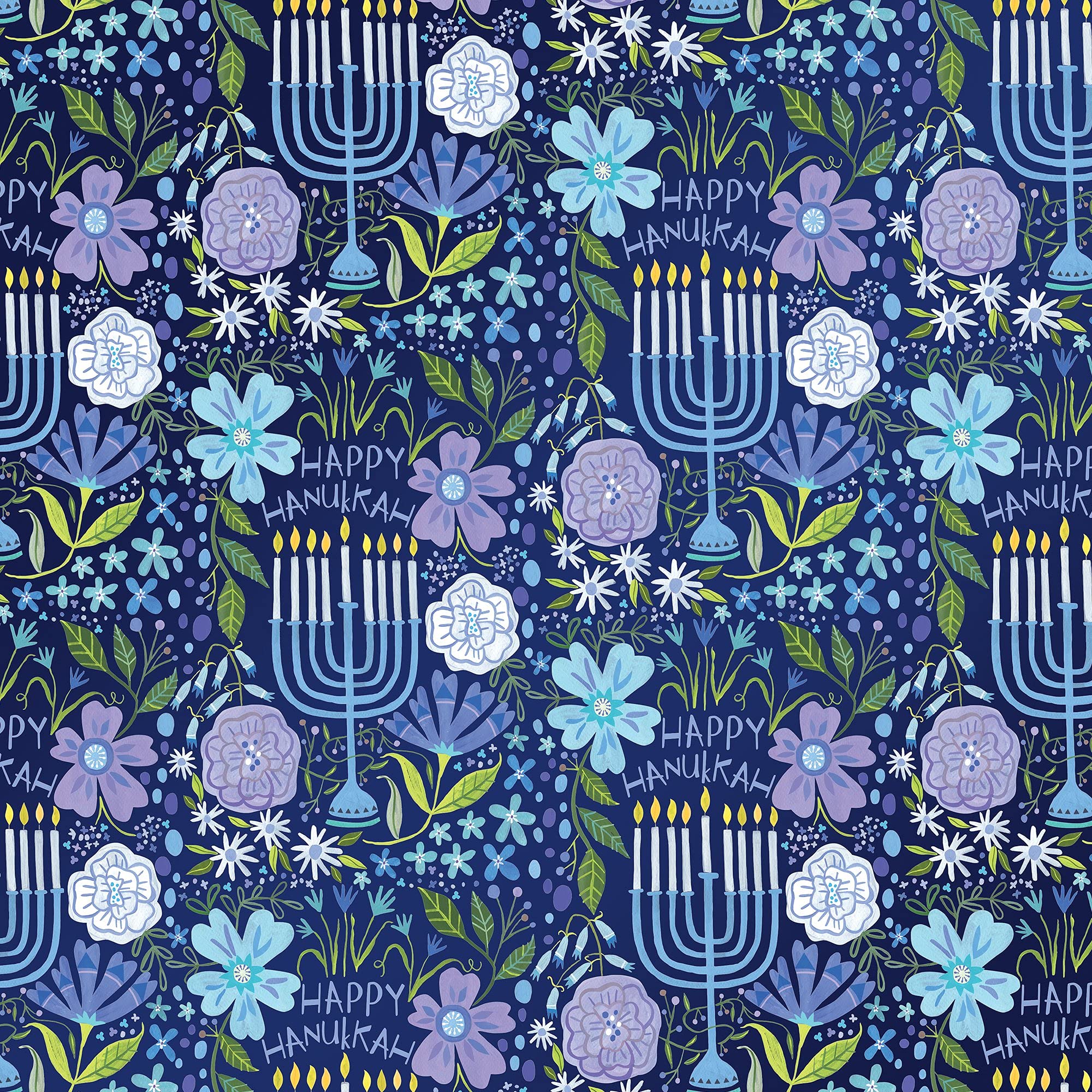 JILLSON & ROBERTS Bulk Hanukkah Gift Wrapping Paper - Floral Menorah Design, 417 Feet x 24 Inches (1/2 Ream) - Perfect for Holiday Gifts, Party Decorations & Jewish Celebrations