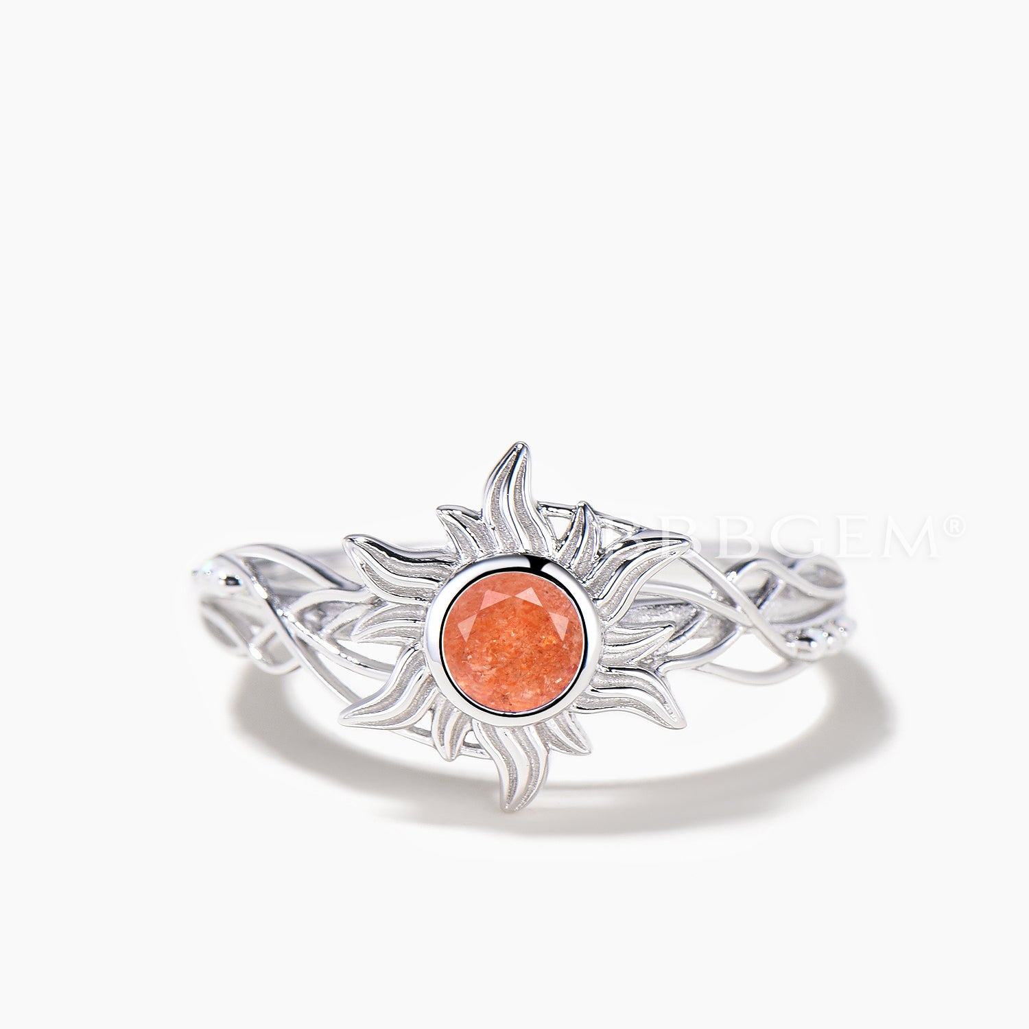 Natural Sunstone Engagement Ring - Round Cut Opal Sun Bezel Setting Ring for Women, Wedding, Proposal & Anniversary Gift