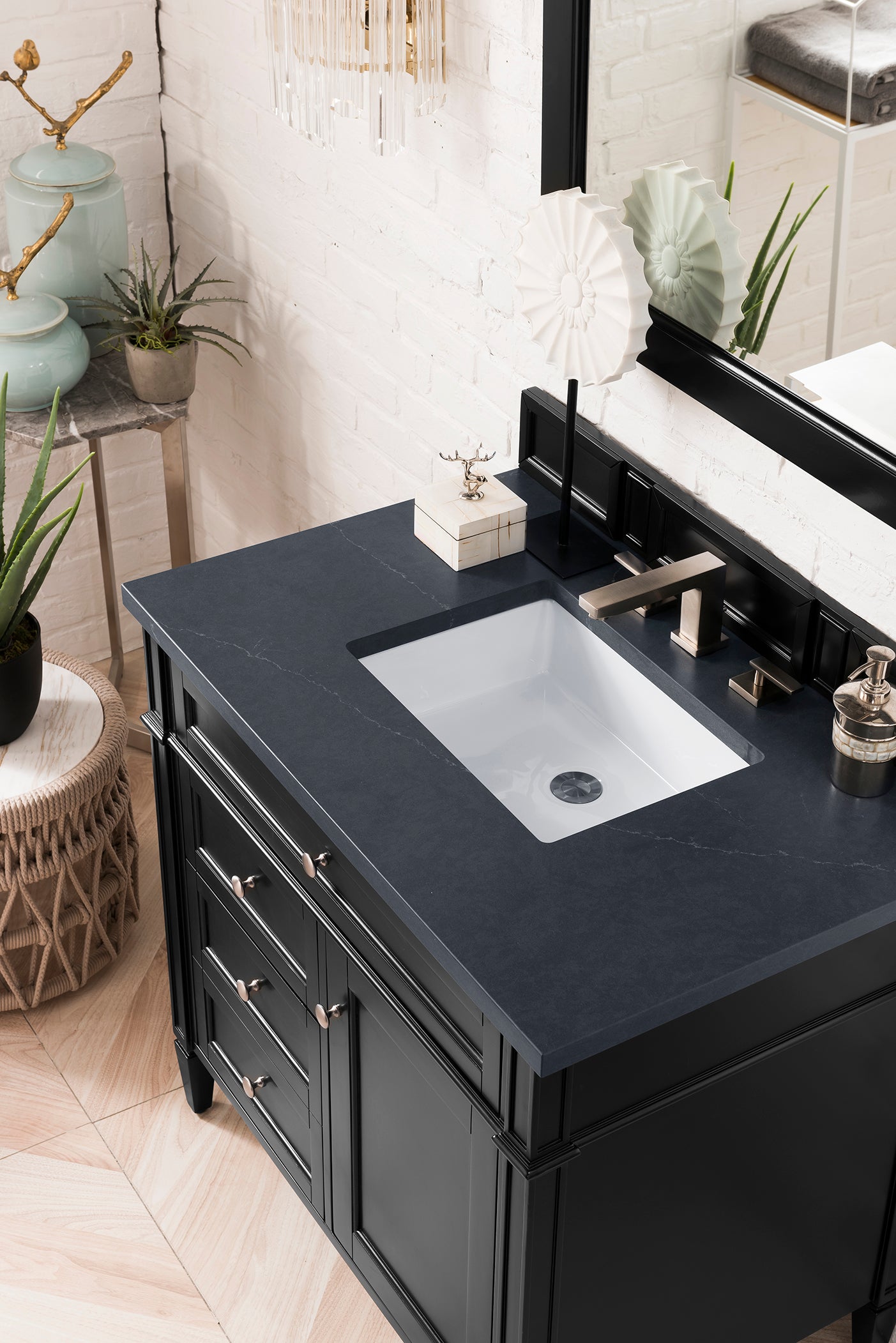 Brittany 36-Inch Black Onyx Bathroom Vanity with 3CM Charcoal Soapstone Quartz Countertop - Modern Single Sink Vanity for Master Bathroom & Powder Room Remodel