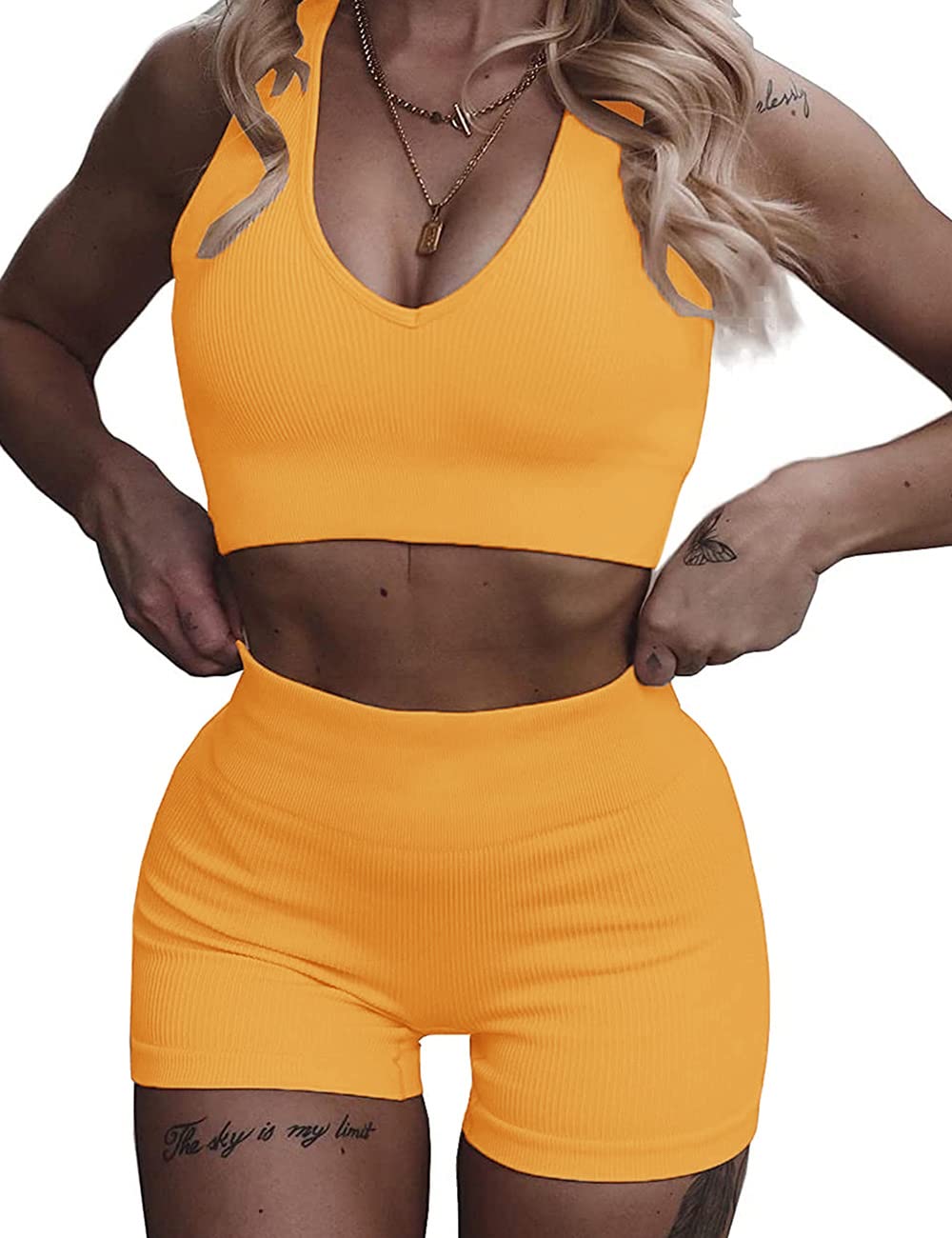 Micoson Women's Seamless Workout Sets - 2 Piece Ribbed Racerback Activewear for Yoga, Gym & Running | Comfortable Exercise Outfits for Women