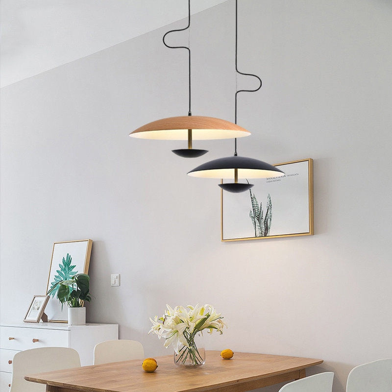 Modern Black Wood Grain LED Pendant Light - Stylish Dining Room Lighting Fixture for Kitchen Island, Breakfast Nook & Home Decor