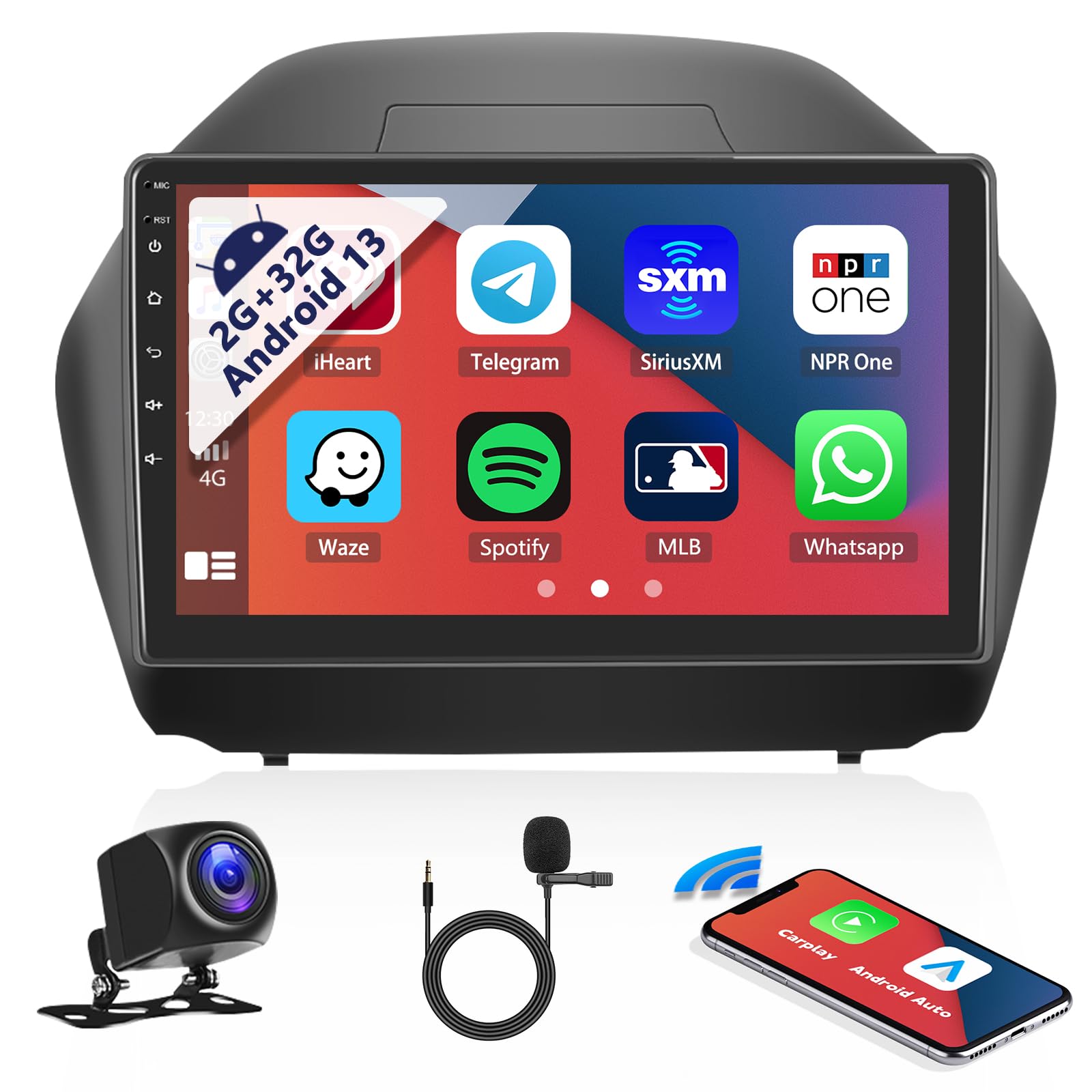 **10.1 Inch Android Car Stereo for Hyundai Tucson IX35 2010-2015 | 2GB RAM 32GB ROM | Wireless CarPlay & Android Auto | Bluetooth FM GPS Navigation | Backup Camera | Touch Screen | Perfect for Road Trips & Daily Commute**