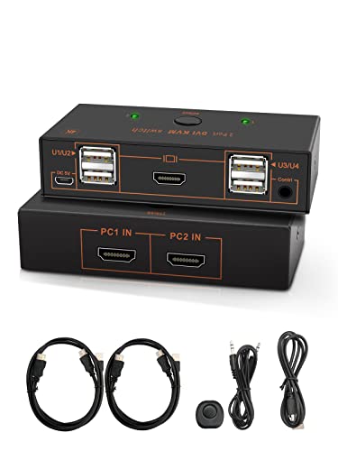 GreenByte 2-Port HDMI KVM Switch - USB Keyboard & Mouse Sharing for Dual Computers - Works with Laptop, PC, MacBook, PS3/PS4/PS5, Xbox & TV Box - Ideal for Home Office, Gaming & Multi-Device Workspaces
