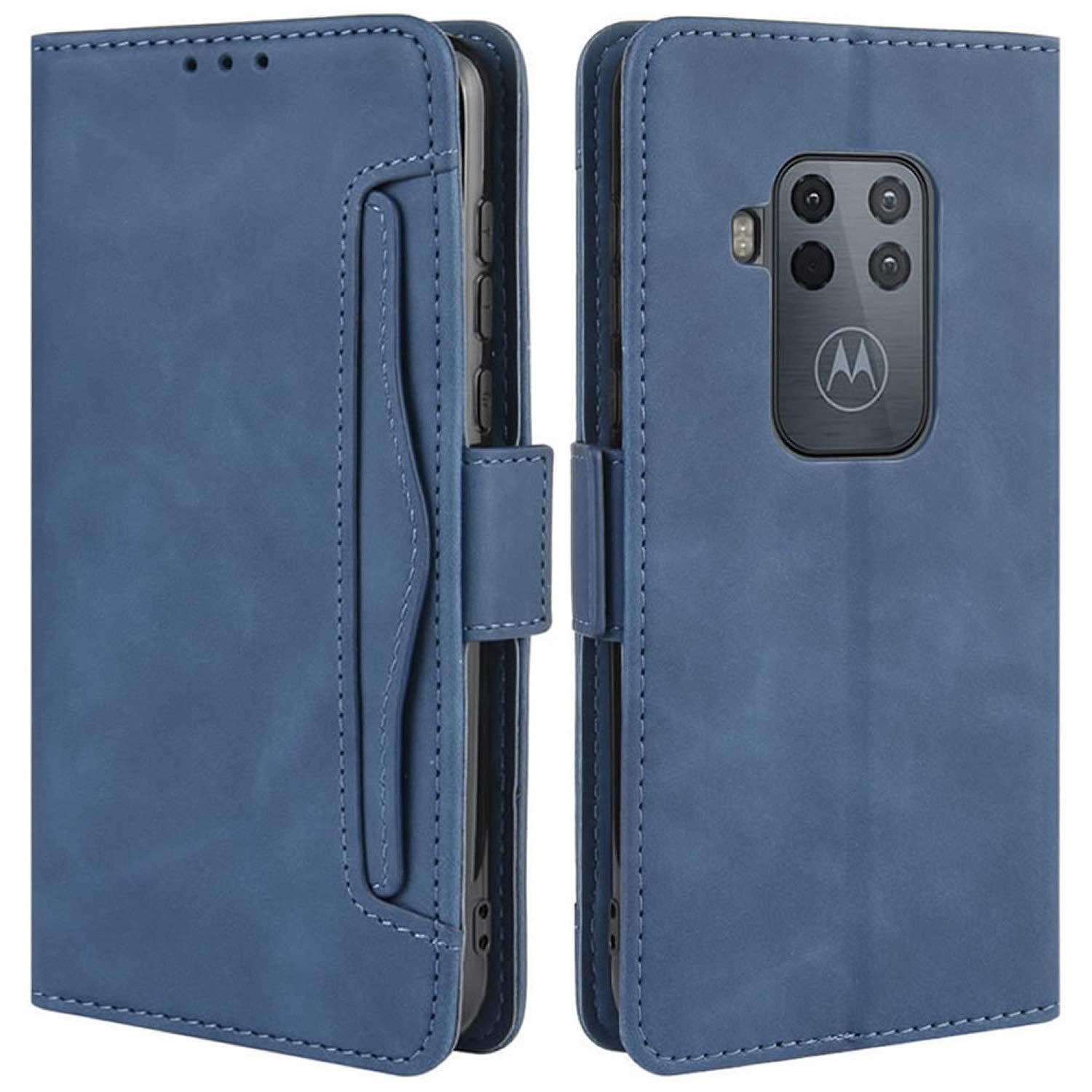 Motorola One Zoom Phone Case - Magnetic Shockproof Flip Leather Wallet Cover with Card Holder | Full Body Protection for Motorola Moto One Zoom | Perfect for Business, Travel & Daily Use (Blue)