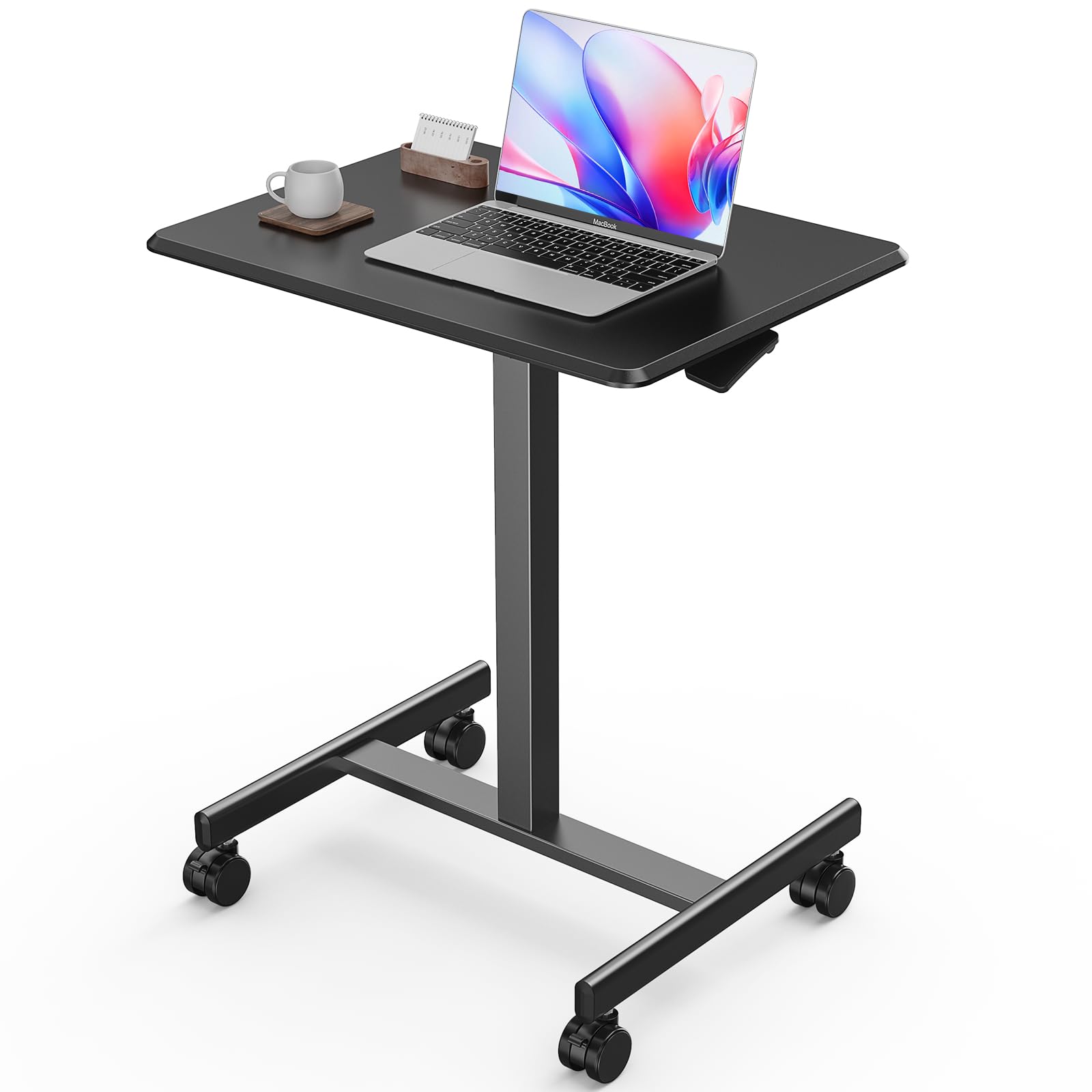 Sweetcrispy Mobile Standing Desk - Adjustable Height Portable Laptop Desk with Lockable Wheels | Compact Computer Workstation for Home Office, Study & Small Spaces | Sit Stand Desk for Work from Home & Office Use