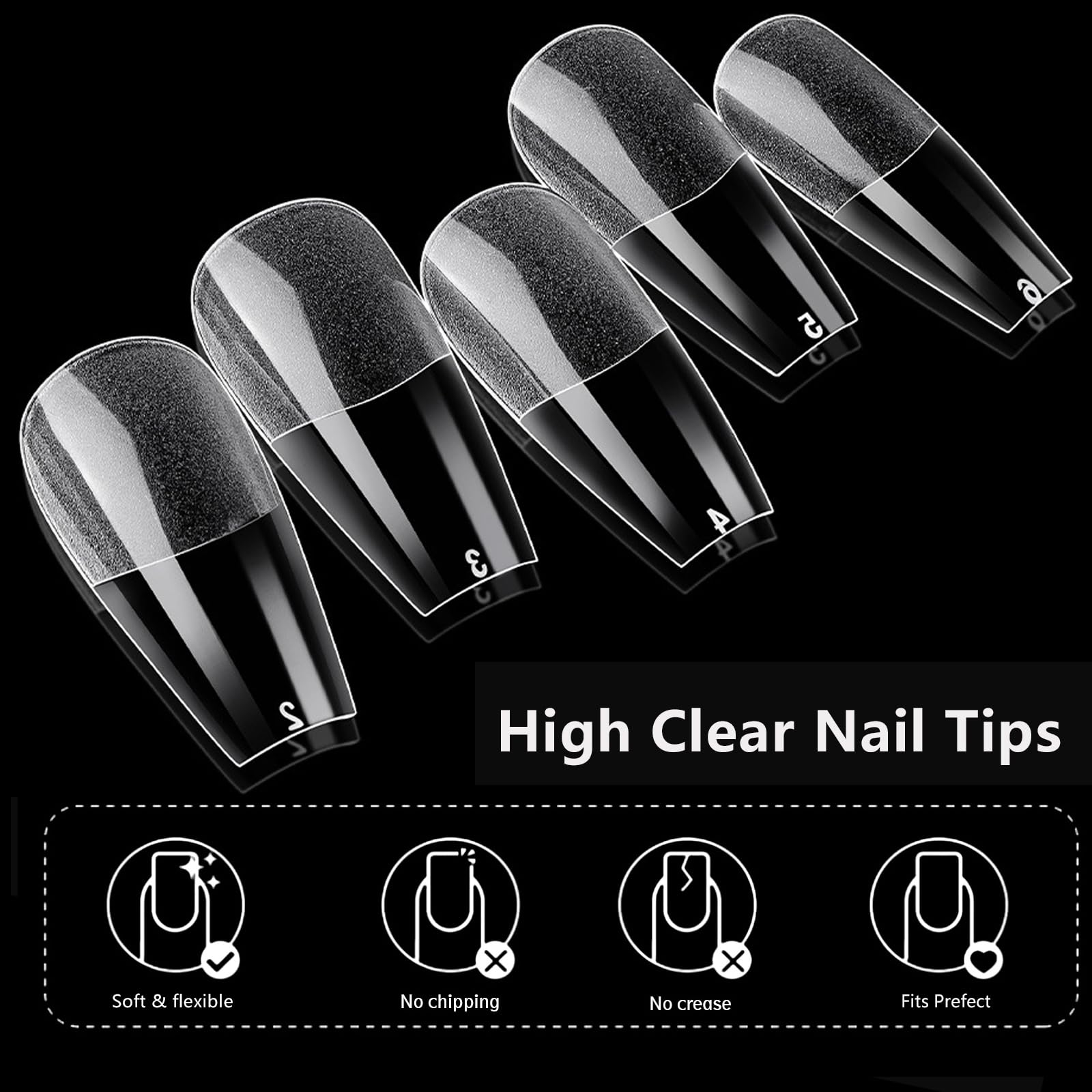 AddFavor 600pcs Clear Coffin Nail Tips - Medium Soft Gel Ballerina Full Cover Acrylic Fake Nails for Extension, Manicure Salon & Home DIY - Perfect for Parties, Weddings & Everyday Nail Art