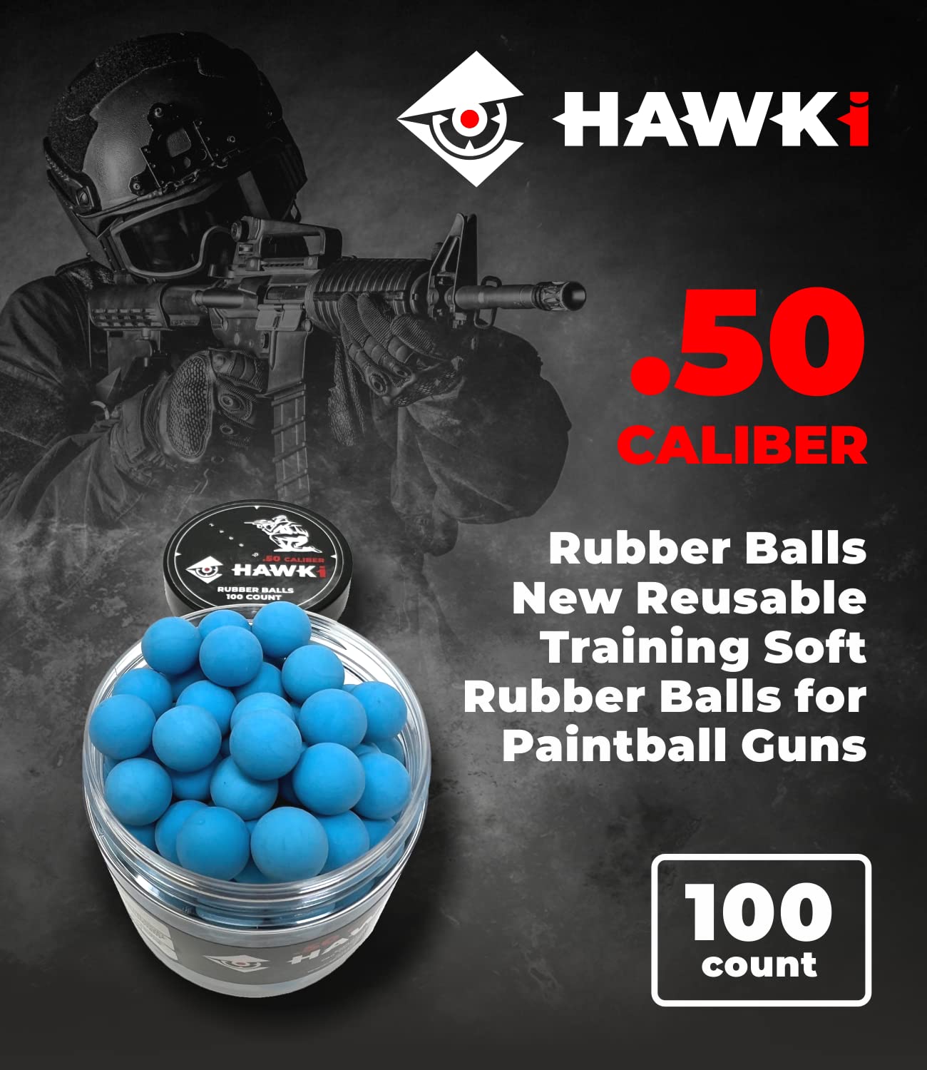 Hawki .50 & .43 Caliber Reusable Soft Rubber Training Balls - Less Lethal Ammo for Paintball Guns | Perfect for Target Practice & Safety Drills