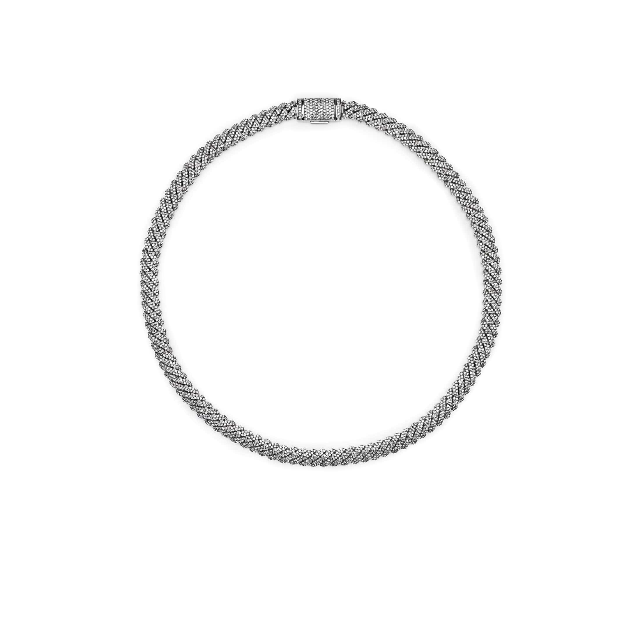 Men's 14K White Gold Cuban Link Chain Necklace with Pavé Diamonds | Luxury Hip Hop Jewelry for Gifts, Parties & Special Occasions