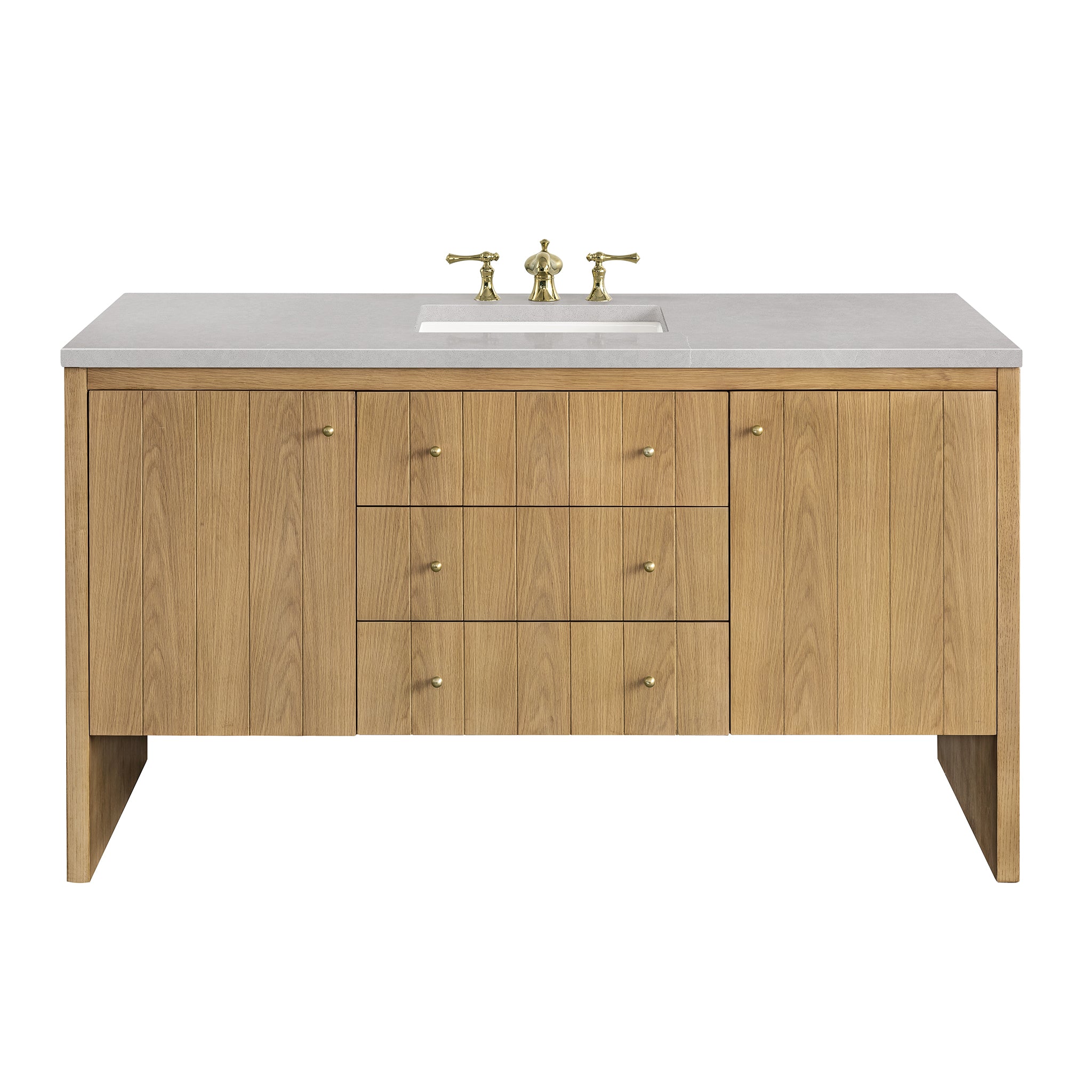 Hudson 60 Inch Single Bathroom Vanity with Light Natural Oak Finish & 3CM Eternal Serena Stone Top - Perfect for Modern Master Bathrooms and Powder Rooms