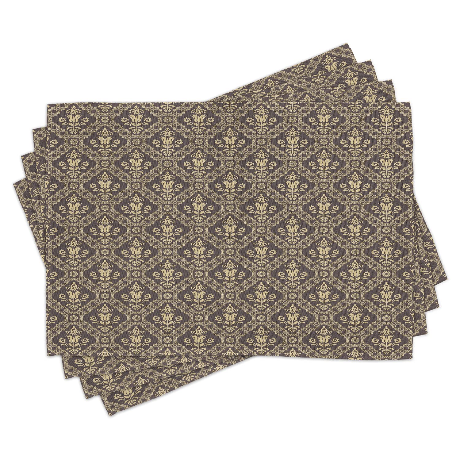Ambesonne Vintage Placemats Set of 4 - Medieval Victorian Baroque Style Floral Table Mats, Washable Fabric Dining Room Decor in Dark Taupe Beige | Perfect for Elegant Dinner Parties, Holiday Tablescapes & Kitchen Decor