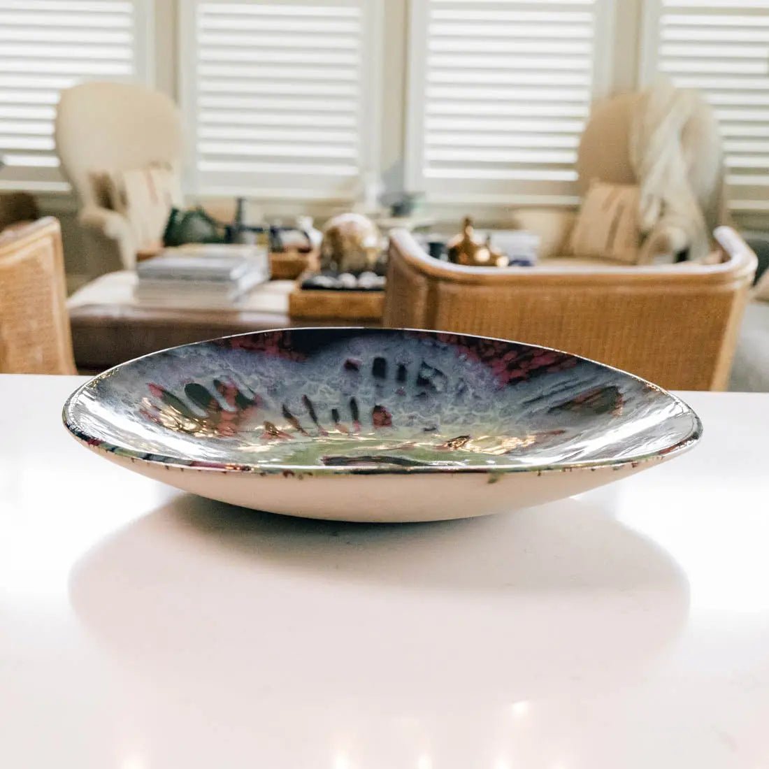 XXL Gray Stoneware Bowl & Platter Set - Psychedelic Tie Dye Pattern - Creative Collection - Perfect for Serving, Entertaining & Home Decor