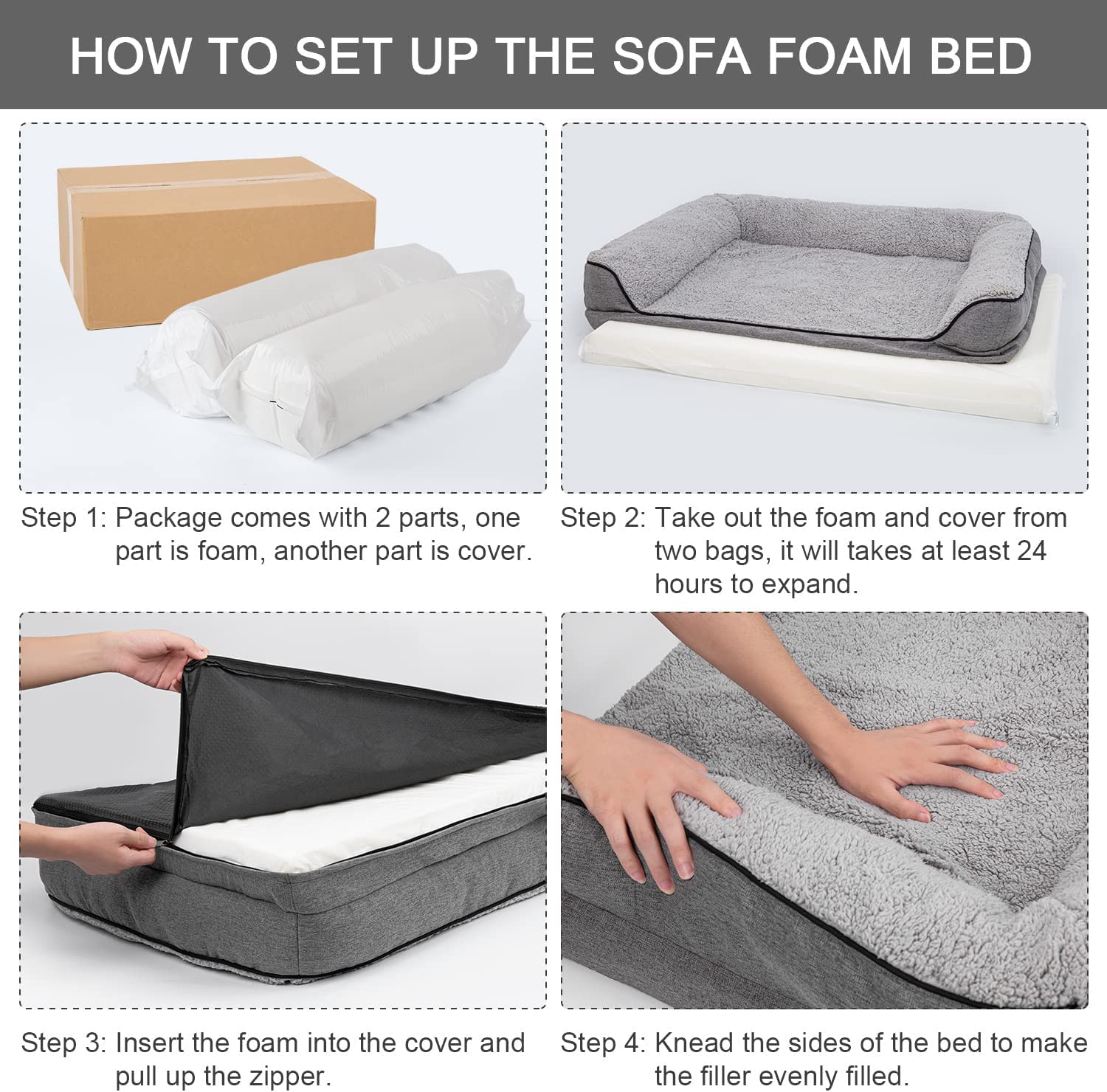 Orthopedic Dog Bed for Large Dogs - Removable & Washable Cover, Non-Slip Foam Pet Bed - Medium Size 28