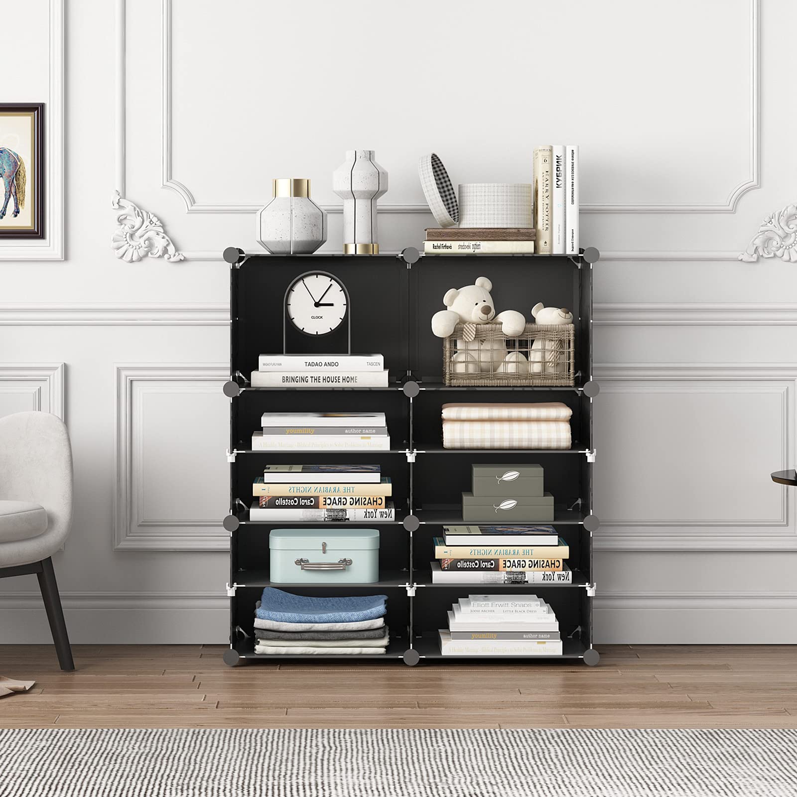 KOUSI 24 Pair Expandable Shoe Rack Organizer - 6 Tier Tower Shelf Storage Cabinet for Heels, Boots & Slippers (Black/Clear, 32