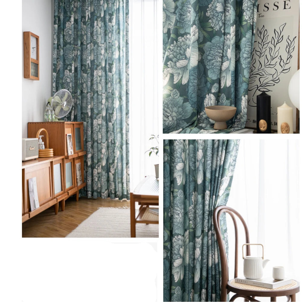 Esme Botanical Sketch Peony Blackout Curtains for Bedroom - Custom Printed Window Treatments for Nursery, Living Room & Home Decor