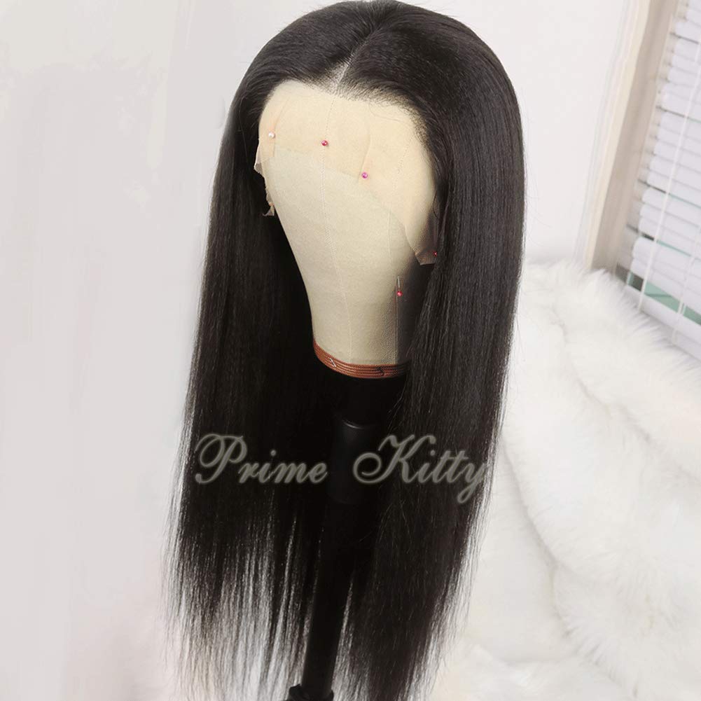 150% Density 360 Lace Front Human Hair Wig with Baby Hair - Yaki Straight Virgin Peruvian Hair 14