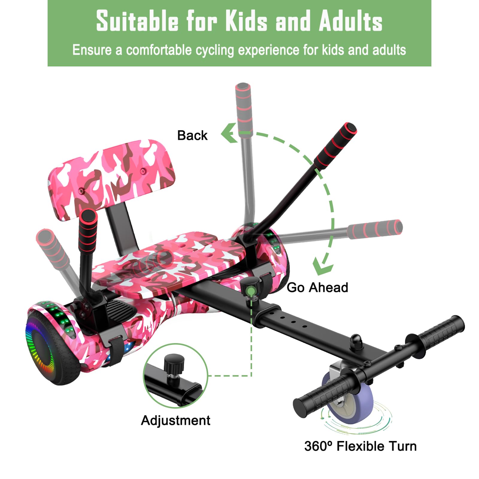 Self Balancing Hoverboard Scooter with Seat Attachment - 6.5