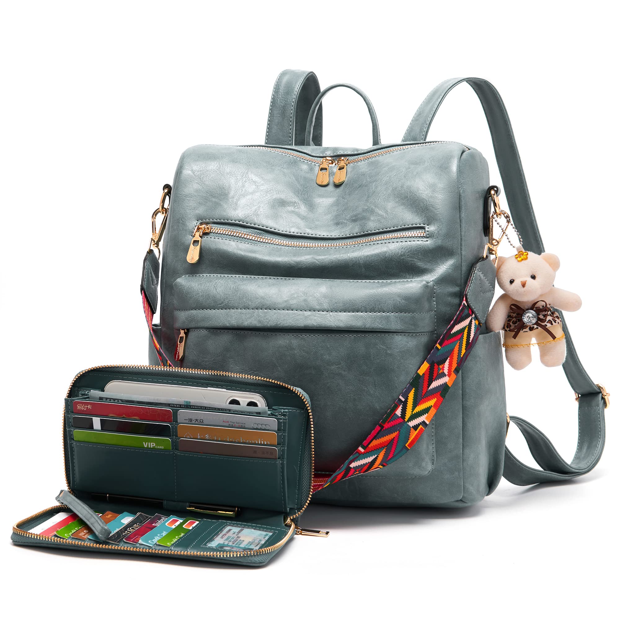 Soperwillton Women's Backpack Purse - Stylish PU Leather Shoulder Bag & Travel Backpack Set (2-Piece) for Work, School & Outdoor Adventures