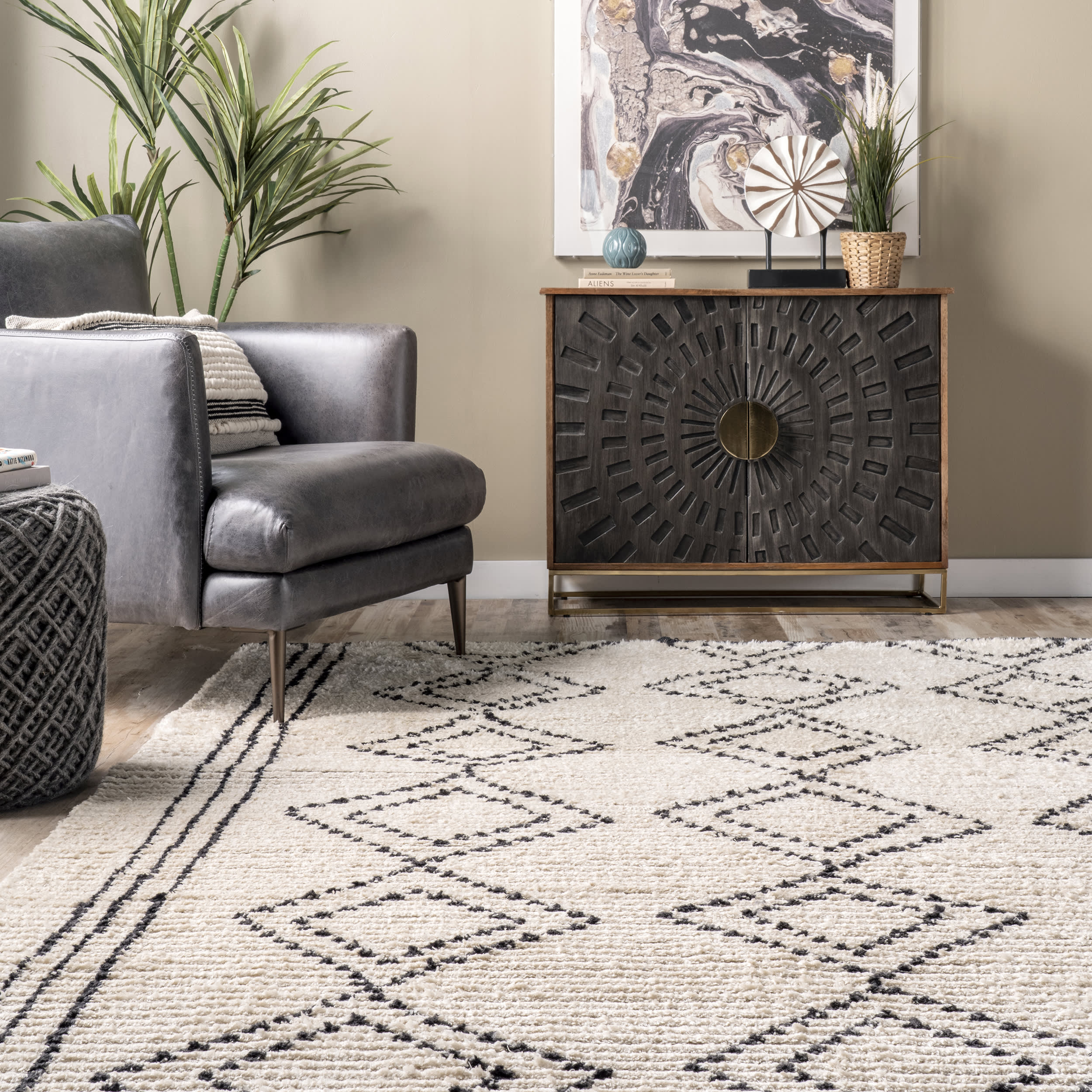Luxury Diamond Tasseled Area Rug - Soft Beige Bohemian Decor for Living Room, Bedroom & Nursery | Plush & Stylish Home Accent