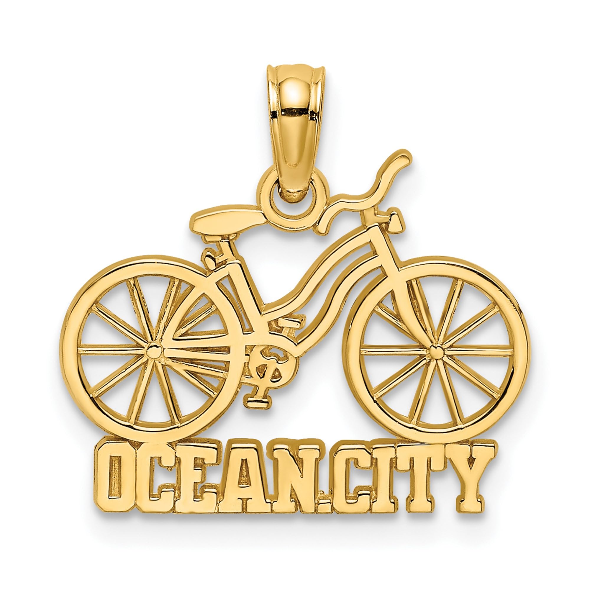 14K Solid Yellow Gold Ocean City Bicycle Bike Necklace Chain Pendant Charm - Perfect Gift for Cyclists, Jewelry Lovers & Beach Vacation Souvenirs
