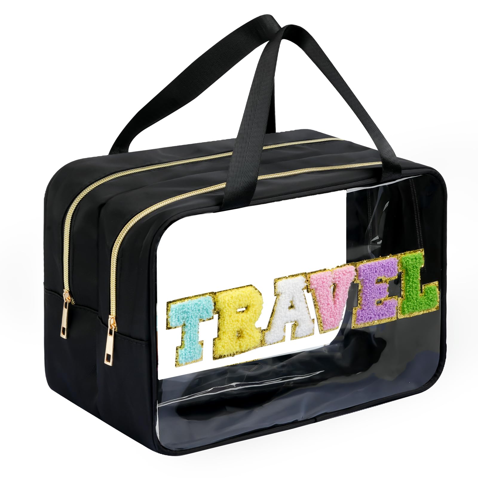 Yowivon Extra Large Waterproof Travel Pouch for Toiletries & Makeup - Clear TSA-Approved Cosmetic Bag for Sunscreen, Skincare & Snacks - Perfect for Beach, Camping, Business Trips, Swimming & Stadium Events (Black, XL)