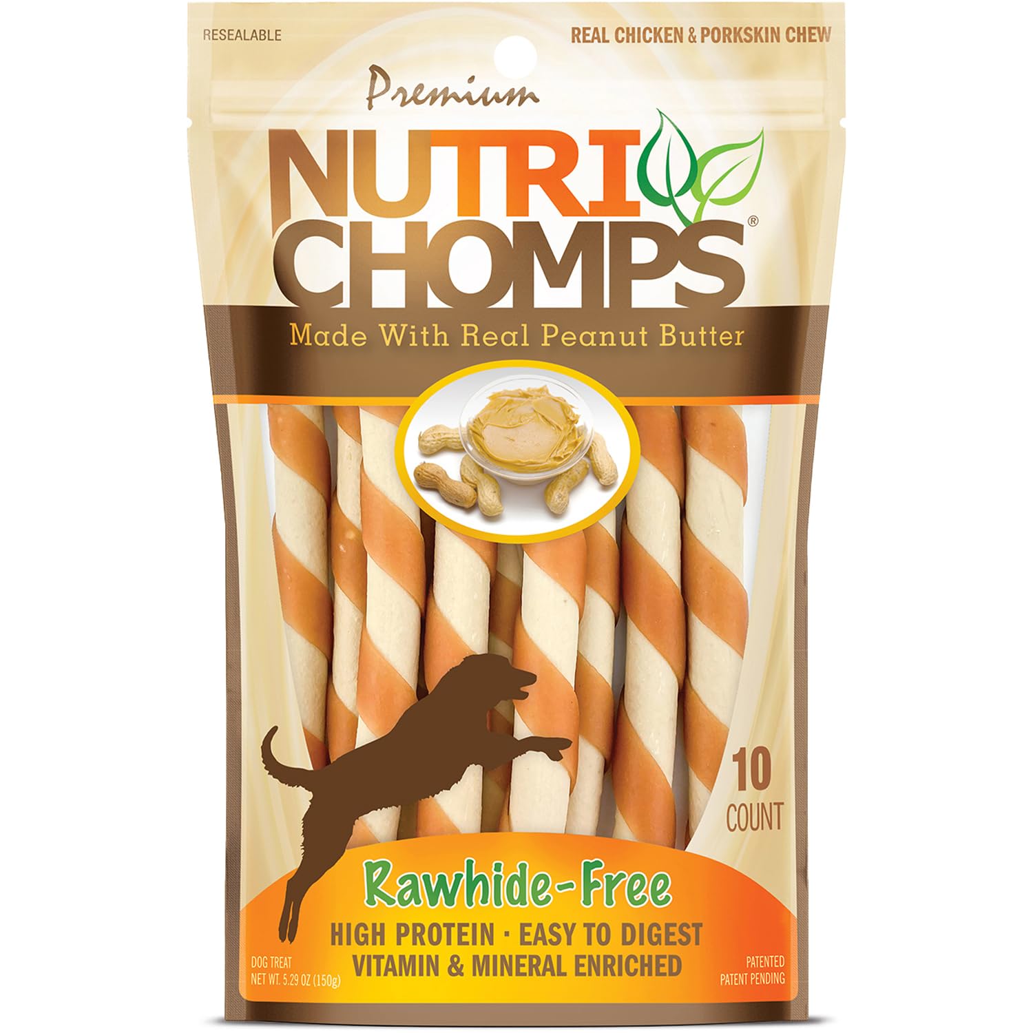 NutriChomps 5-inch Easy Digestible Rawhide-Free Dog Chews - Peanut Butter Flavored Dental Treats for Medium & Large Dogs (10 Count) - Perfect for Training Rewards & Teeth Cleaning