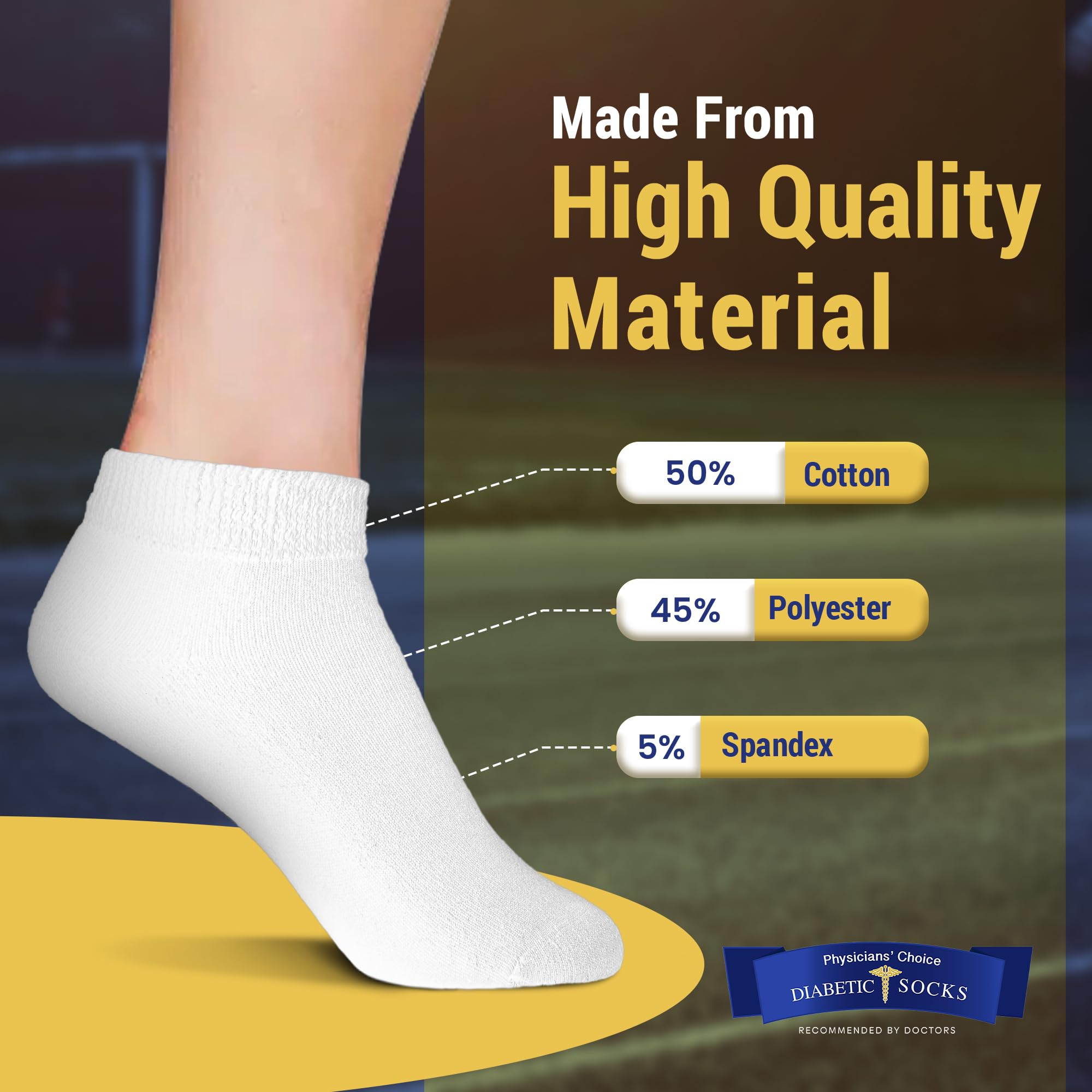 Physicians Choice Diabetic Socks - Unisex Low Cut Socks for Men & Women with Diabetes - Comfortable Non-Binding Footwear for Daily Wear & Diabetic Care